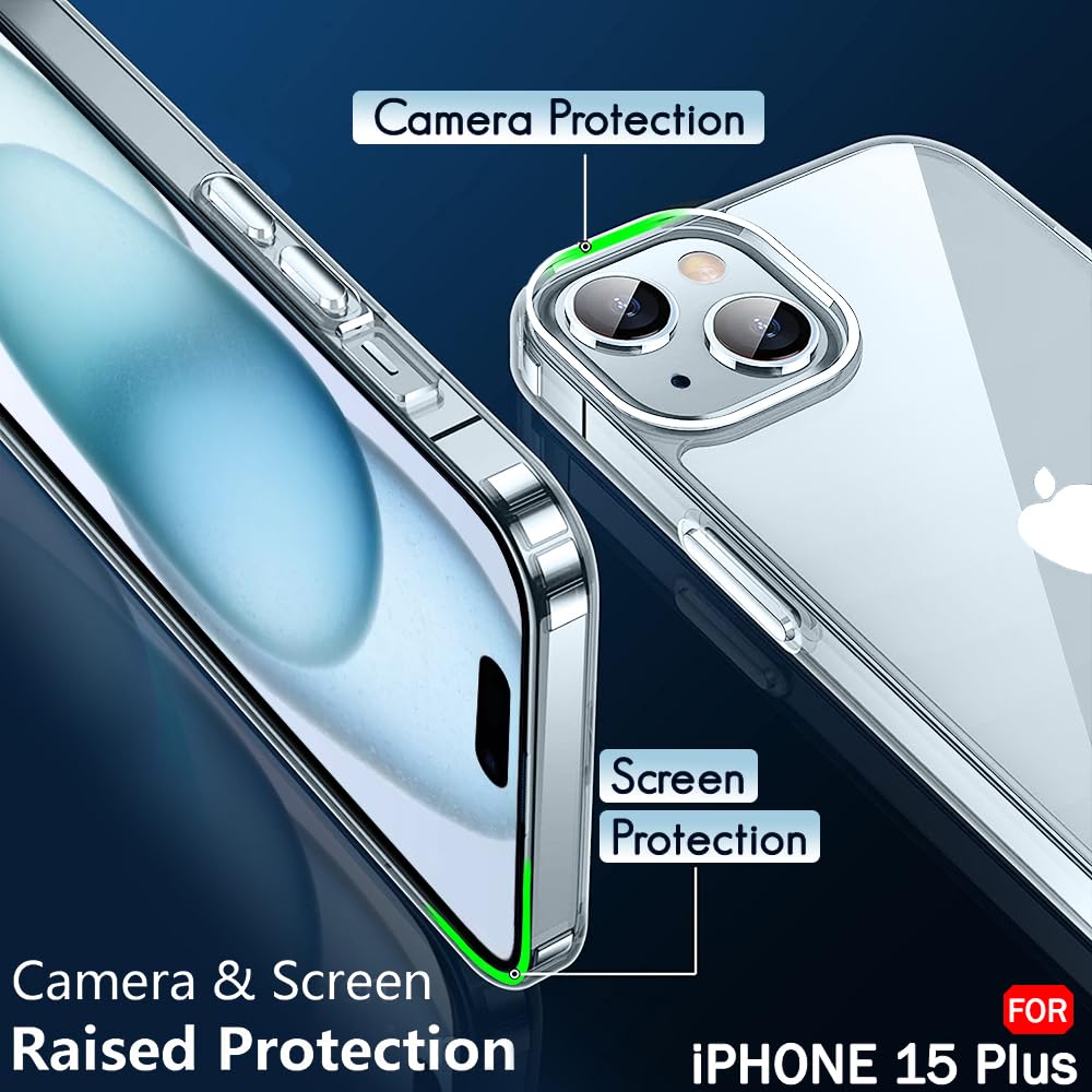 TheGiftKart Ultra-Hybrid Crystal Clear Back Case Cover for iPhone 15 Plus | Shockproof Design | Camera Protection Bump | Hard Clear Back | Bumper Case Cover for iPhone 15 Plus (PC & TPU, Transparent)