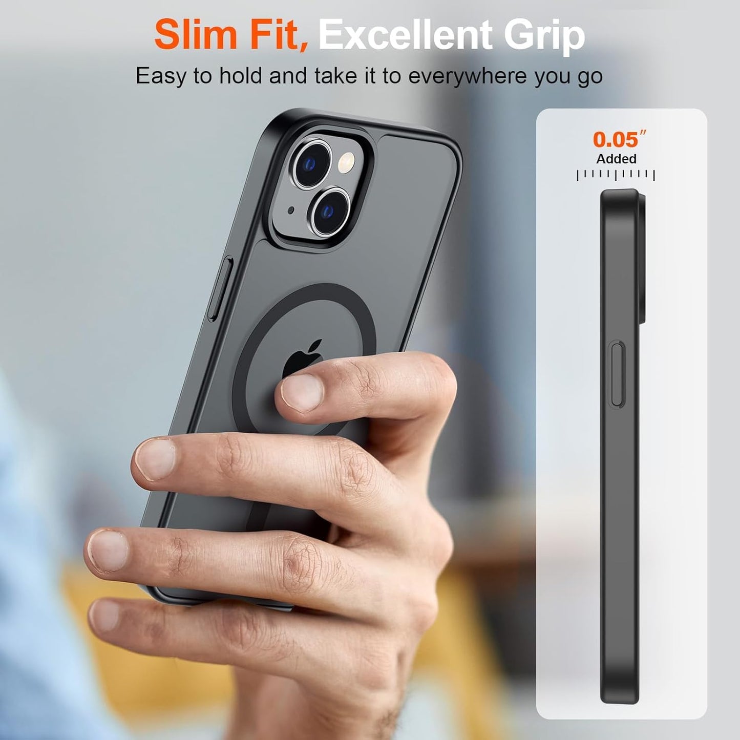 Sounce Shockproof Superior Drop Protection Cover Scratch Resistant Case Premium Armor Magsafe Designed Shield Strong Megnetic Adsorption with Polycarbonate Protection for iPhone 14/13 [Matte Black]