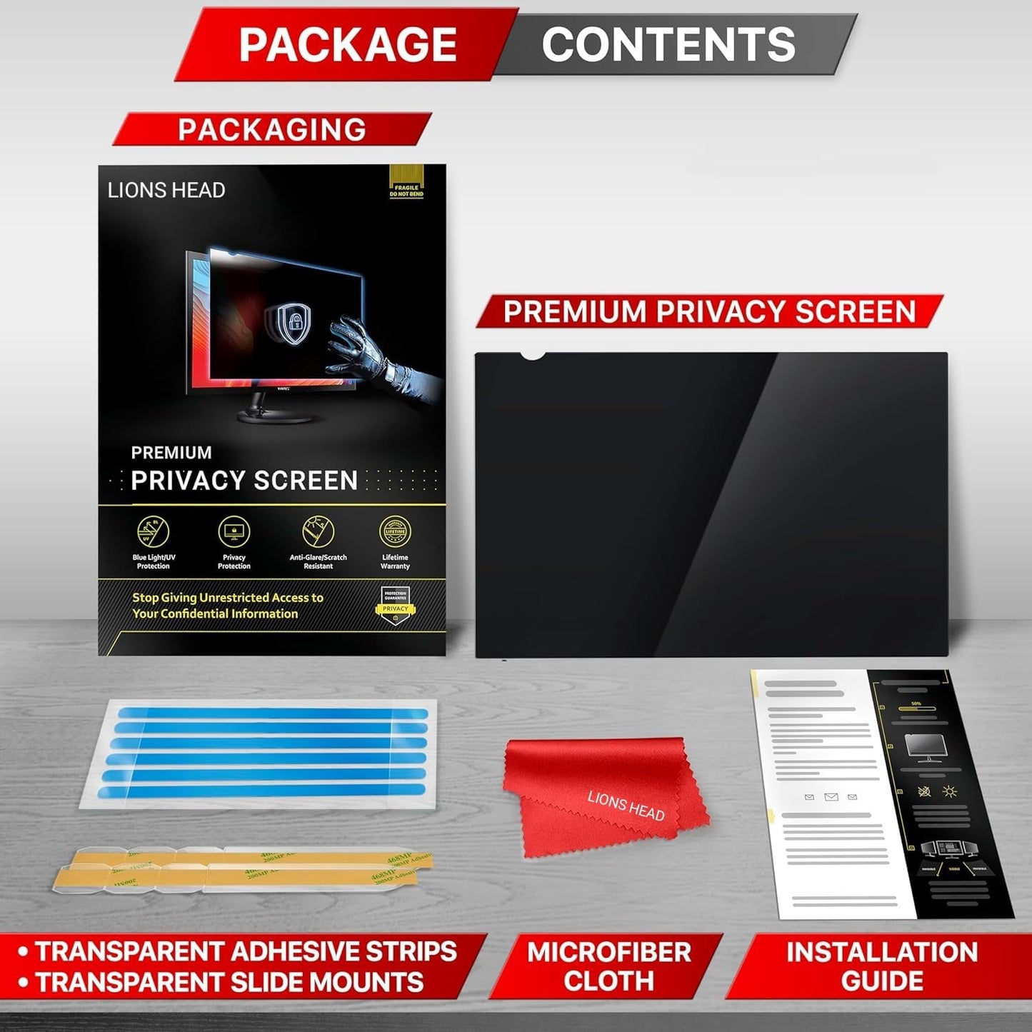 Lions Head 24 inch tv screen guard privancy filter +monitor privancy filter also screen size 24 inch - No Eye strain + Anti Blue Light + Anti Glare +No Dry Eyes +16.9 High Resolution Privacy screen Protector +Eurofins Lab Tested