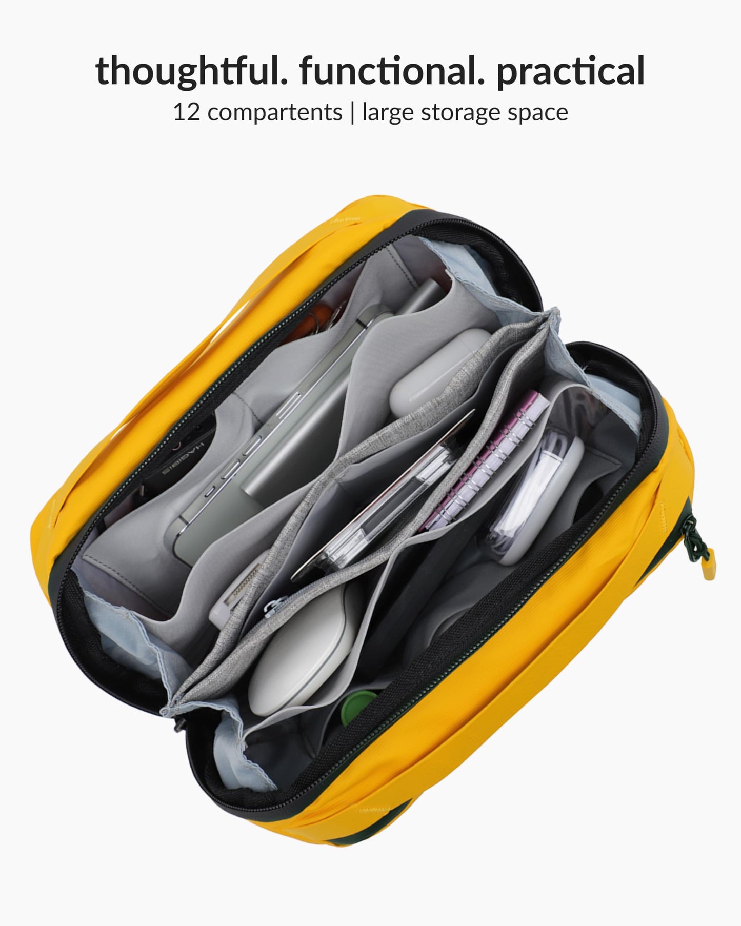 Destinio Electronic Gadget Organizer Bag - Waterproof With Foam Padding - Tech Pouch For Cable, Adapter, Charger, Portable Travel Electronics And Accessories Organiser (Yellow, 1 Unit, Nylon)