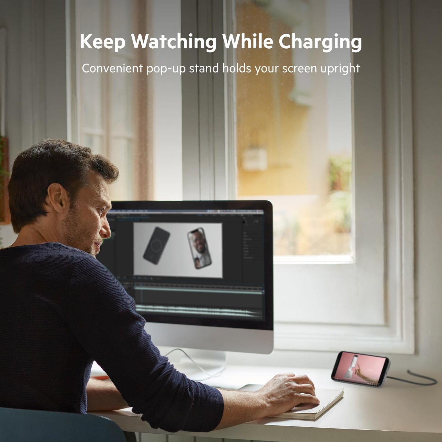 Belkin MagSafe Wireless Charger Fast Charging Up to 15W with Official Made for MagSafe Module and Pad Style, Kick Stand for iPhone 16, 15, 14, 13 and 12 Series and Other MagSafe iPhones - Black