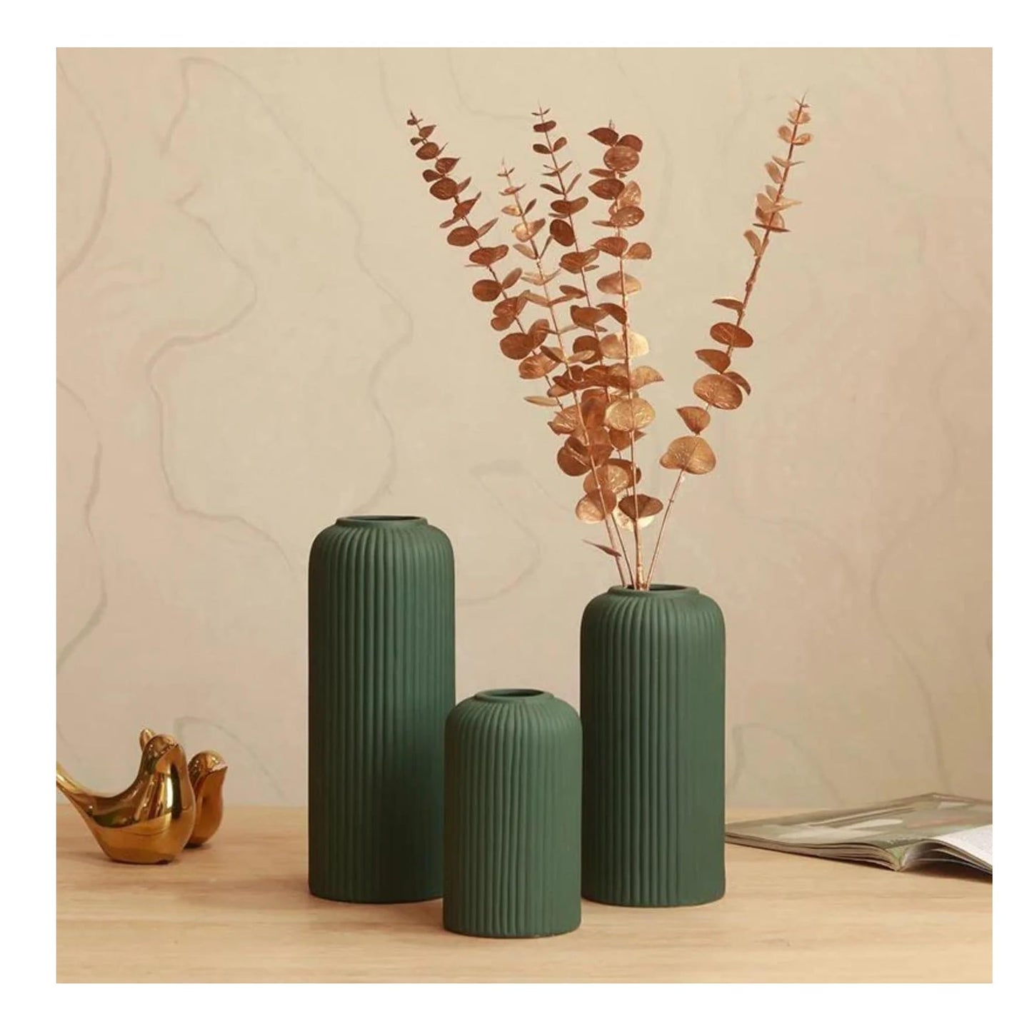 Ribbed Pipe Ceramic Vase for Flowers, Pampas Grass, or Live Plants | Decorative Home & Office Centerpiece Gift – No Flowers- (White, 6 Inch)