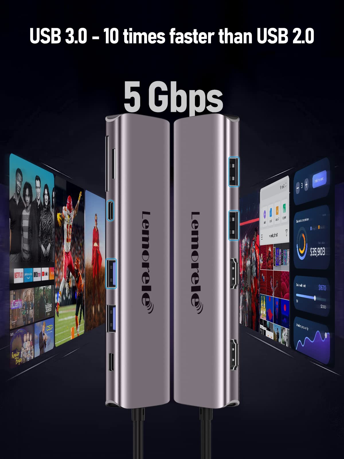 Lemorele USB C to Dual HDMI Hub, 10-in-1 USB C Docking Station Dual Monitors for Windows, USB C Multiple Hub with Dual HDMI, 4*USB, USB-C Data, 100W PD, SD/TF Slot for Dell, Lenovo Yoga, etc.
