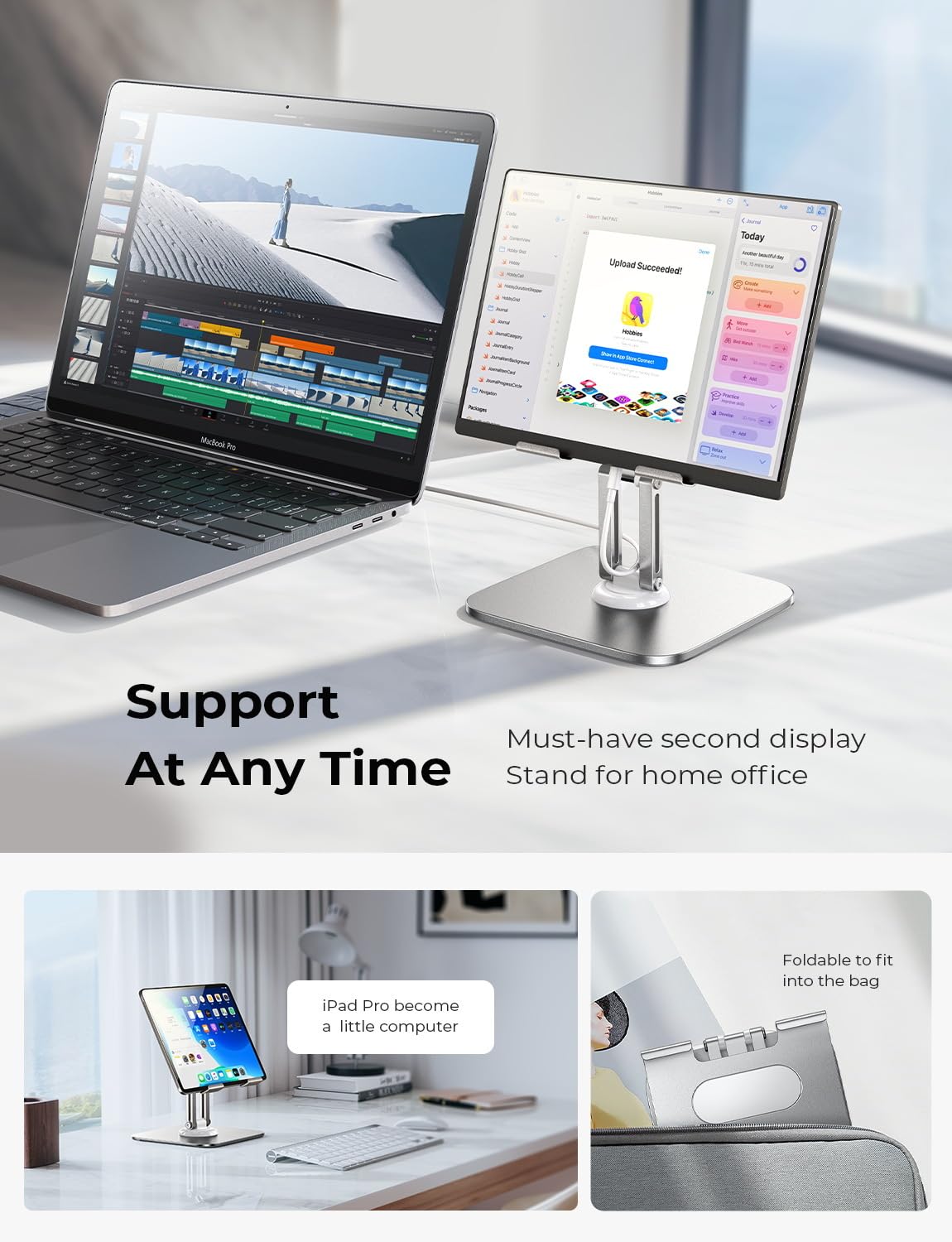 LISEN Fits iPad Stand Tablet Stand, Silver 360° Adjustable iPad Stand for Desk Aluminum Cell Phone Stand Portable Monitor Stand for 2024 iPad PS Switch 4.7"-12.9" Device Tablets & Cell Phones Stand