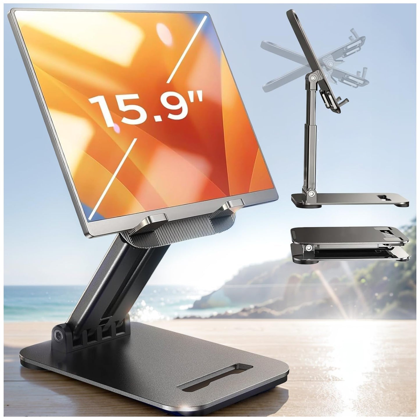 LISEN Fits iPad Stand Holder Adjustable Tablet Stand for Desk Portable Monitor Stand Tablet Holder Home Office Must Haves iPad Holder Accessories for Tablets/Portable Monitor/PS/Switch 4.7"-15.6"