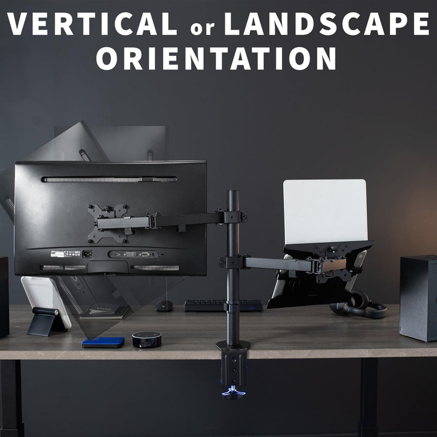 Lions Head Monitor Stand with Laptop Tray Monitor arm Long Pole ,Dual fully Adjustable Vesa 100 Mm Compatible Ventilated Tray19 Inc to 32 inc Screen And laptop Screen Stand weight 5 kg with Hdmi cable