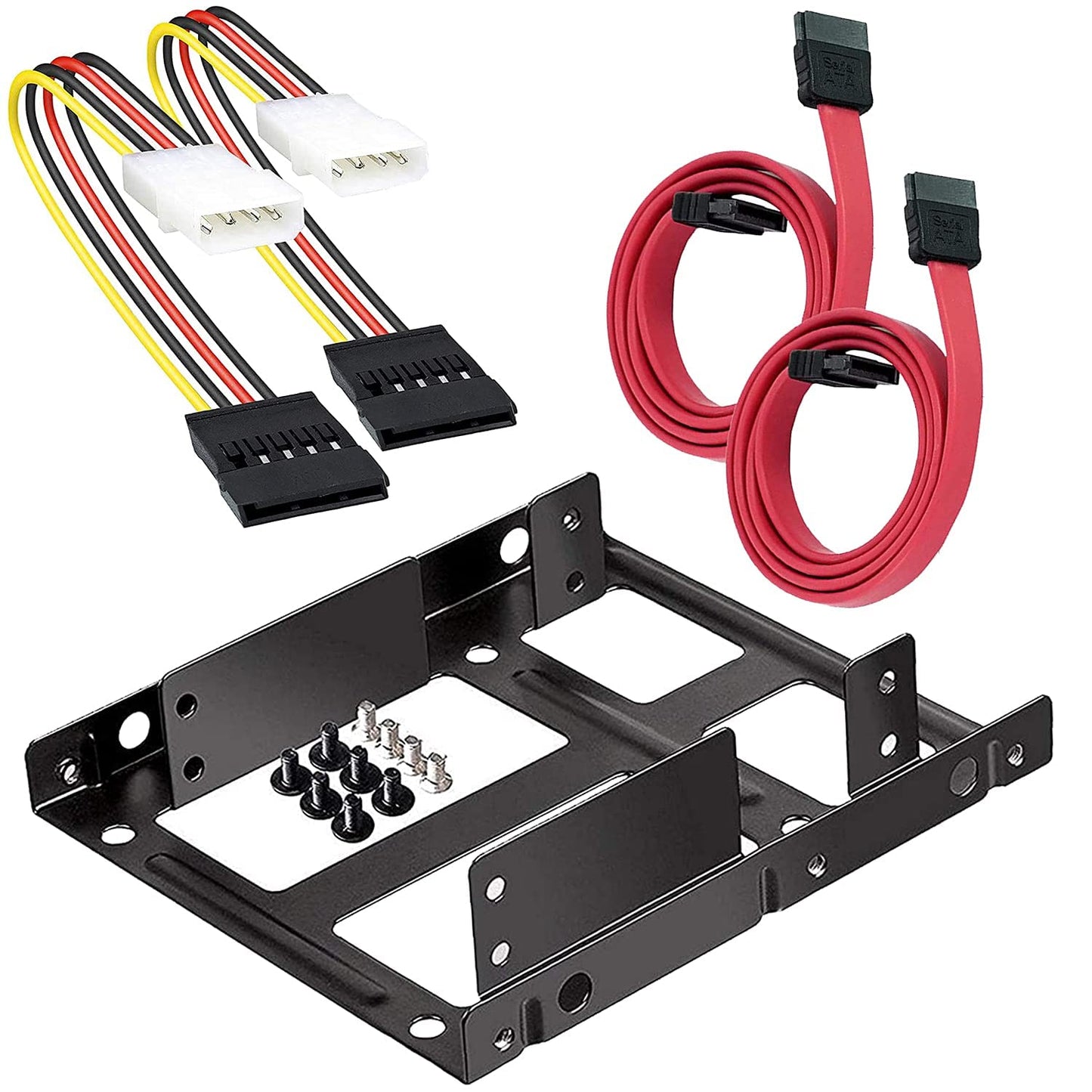 LipiWorld® Dual 2.5 inch to 3.5 inch Internal Hard Disk Drive SSD/HDD Adapter Mounting Kit Bracket with Sata 3 Cable and 4 Pin Molex to Single SATA Power Cable (HDD Mounting Kit Combo)