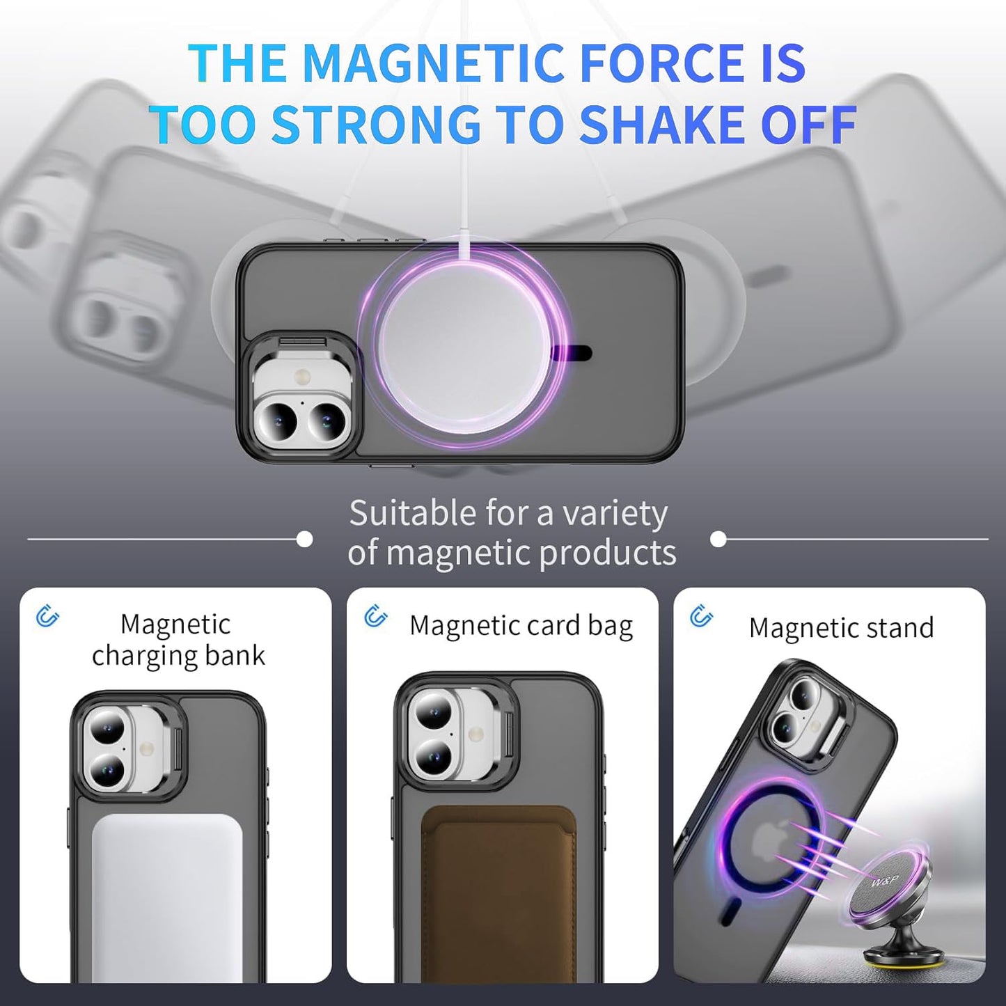 EGOTUDE Stand Case for iPhone 16 | Translucent Frosted Matte Hard Back Cover Compatible with Mag-Safe (Black)