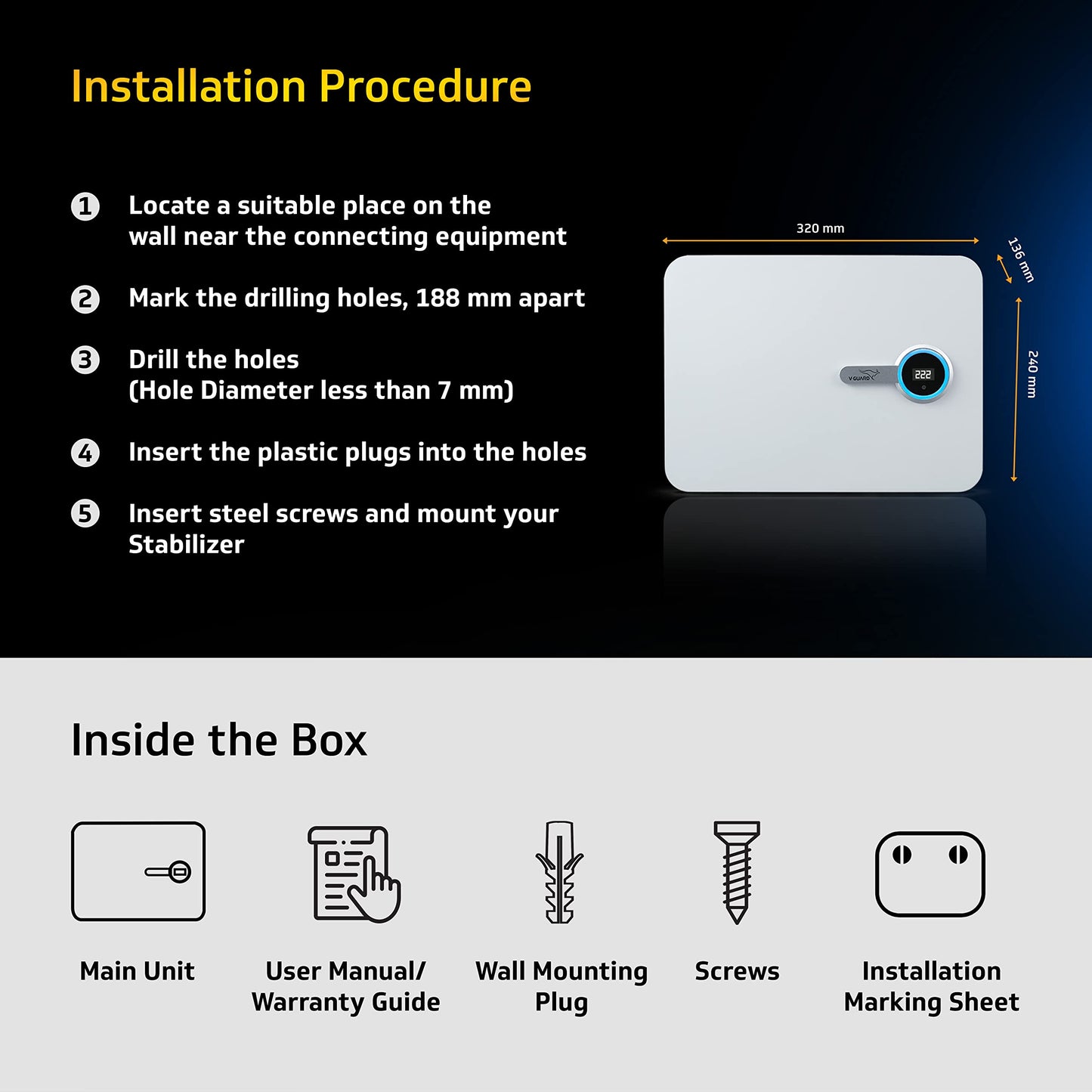 V-Guard iD4 Ace 5540 AC Stabilizer for 1.5 ton Inverter AC | Digital Display with Colour Changing LED Rings | Intelligent Time Delay System| 3 Year Warranty | White (Working Range 130-280 VAC)