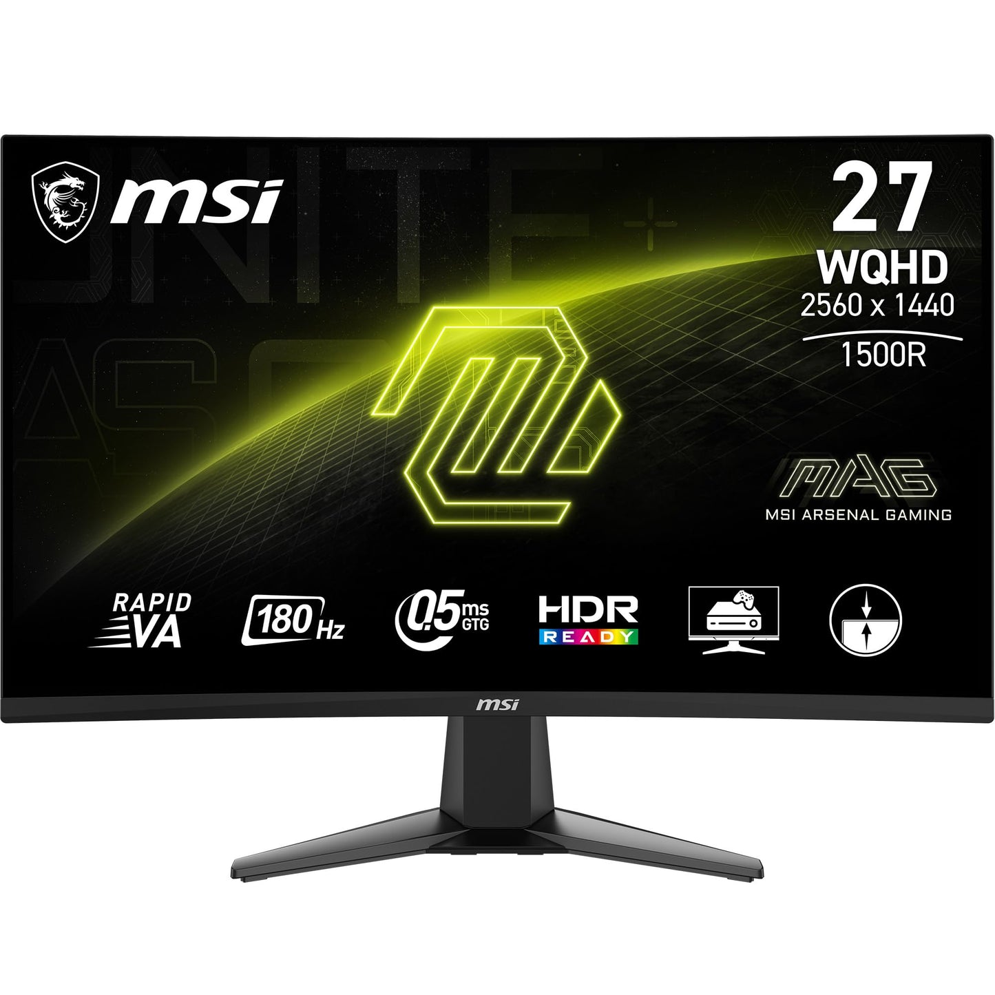 MSI MAG 27CQ6F 27 Inch 2K WQHD Curved Gaming Monitor - 1500R 2560 x 1440 Rapid VA Panel, 180 Hz / 0.5ms (GtG, Min.), Adaptive-Sync - DP 1.4a, HDMI 2.0b CEC