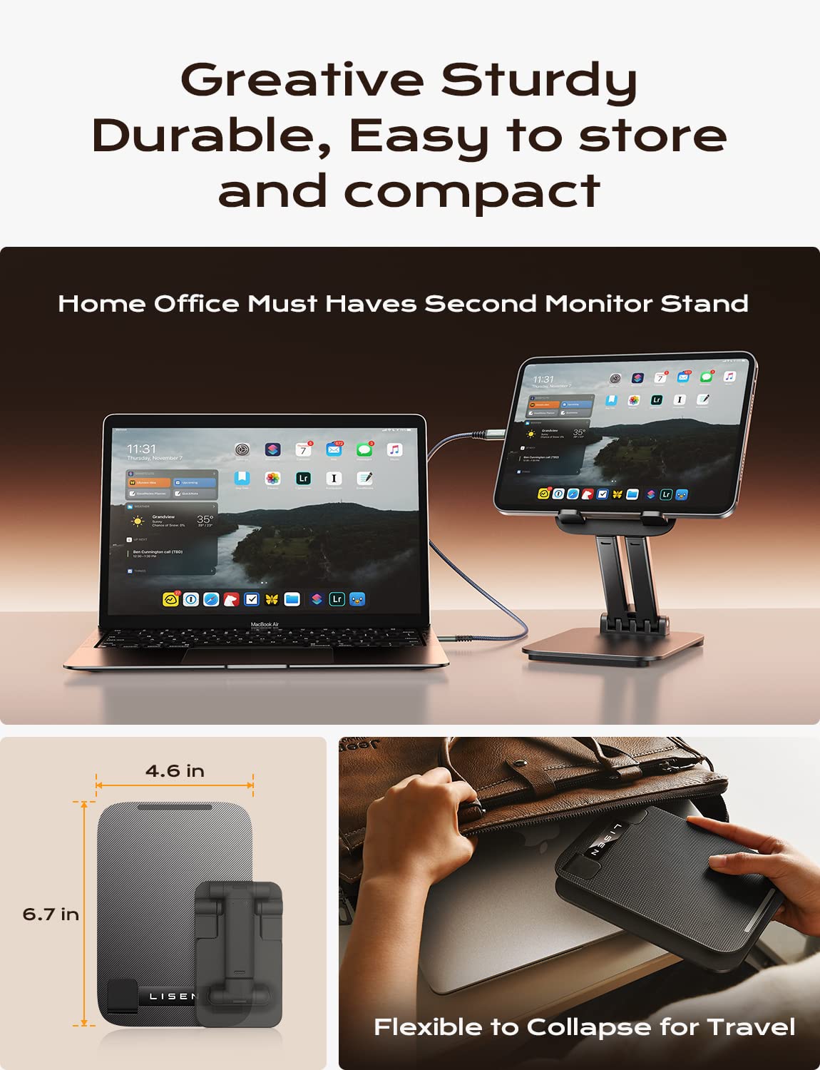 LISEN Fits iPad Stand Holder Adjustable Tablet Stand for Desk Portable Monitor Stand Tablet Holder Home Office Must Haves iPad Holder Accessories for Tablets/Portable Monitor/PS/Switch 4.7"-15.6"