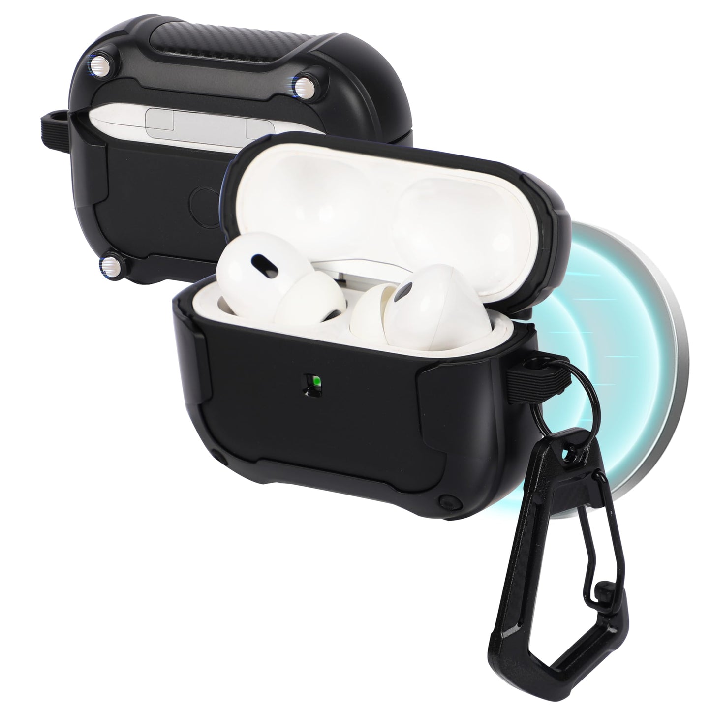 NEWTECHNO Compatible for AirPods Pro 2 Case with Mag-Safe, Wireless Charging, Powerful Drop Protection, Magnetic Tough Cover for AirPods Pro 1st/2nd Generation(2023/2022/2019), N-Series, Black