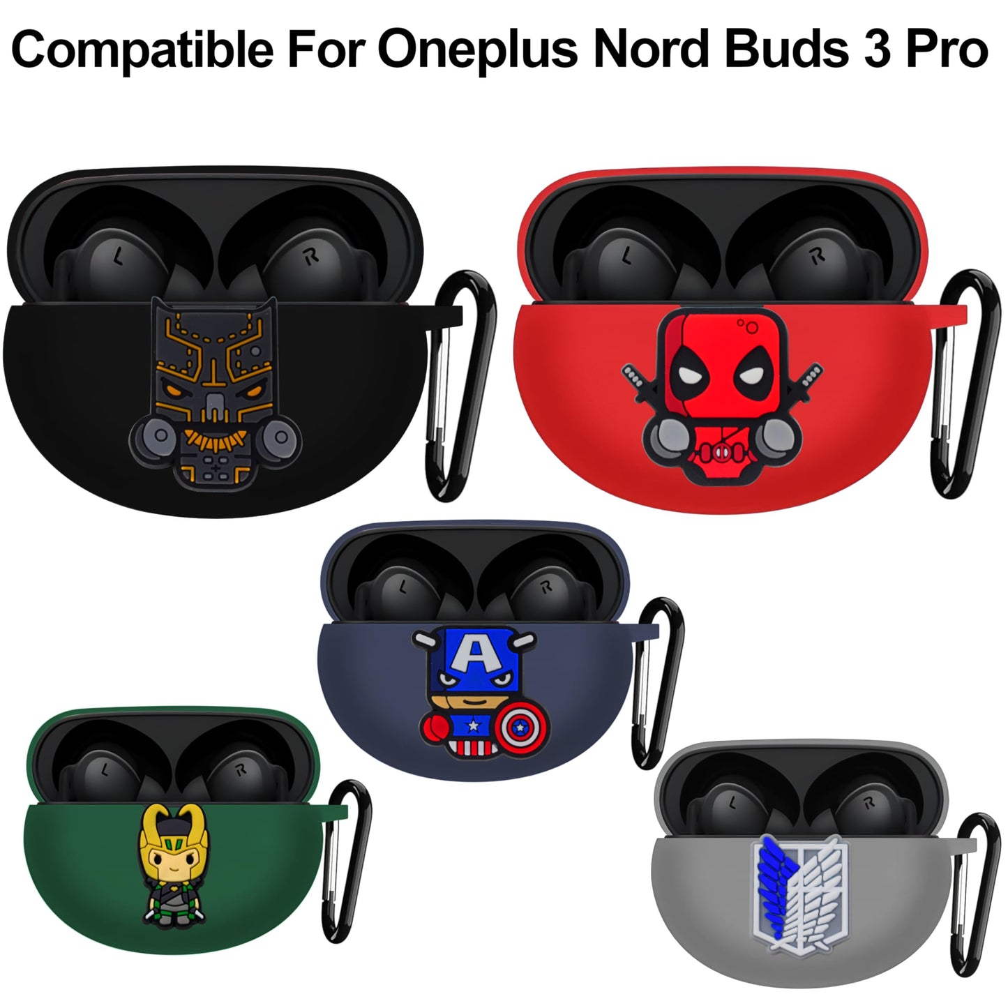 Latali New Silicone Case Compatible with Oneplus Buds Nord 3 Pro (2024) Protective Soft Silicone 360° Full Protection Dust-Proof Shockproof Case Cover with Hook (Cover Only) (Black-Panther)