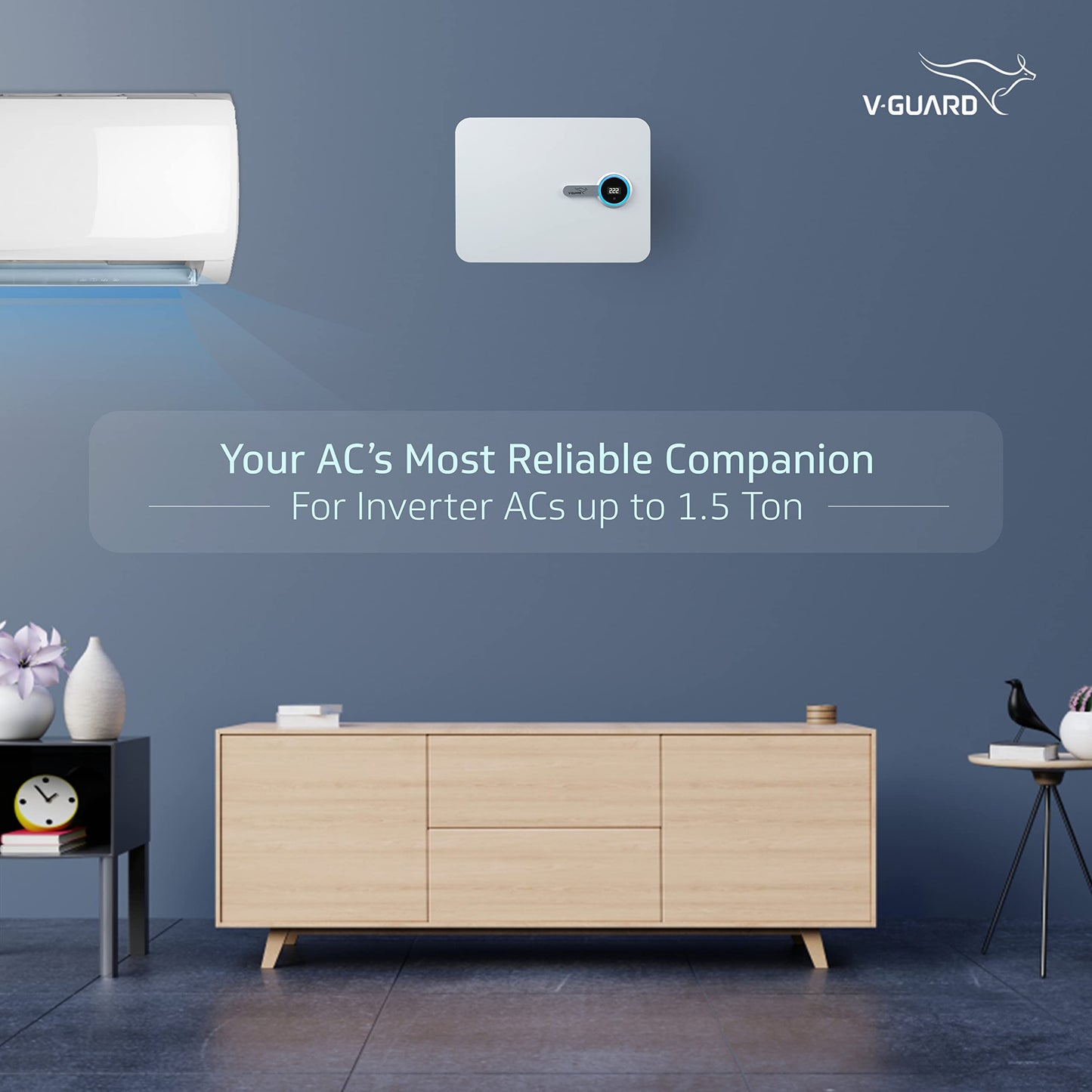 V-Guard iD4 Ace 5540 AC Stabilizer for 1.5 ton Inverter AC | Digital Display with Colour Changing LED Rings | Intelligent Time Delay System| 3 Year Warranty | White (Working Range 130-280 VAC)