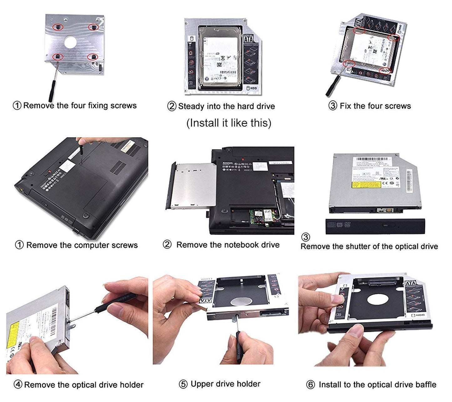 4 D (LABEL) Universal 2nd HDD Caddy 9.5mm SATA 2.0 Slim SATA III Hard Drive Optibay Adapter for Laptop CD DVD Optical Drive Bay