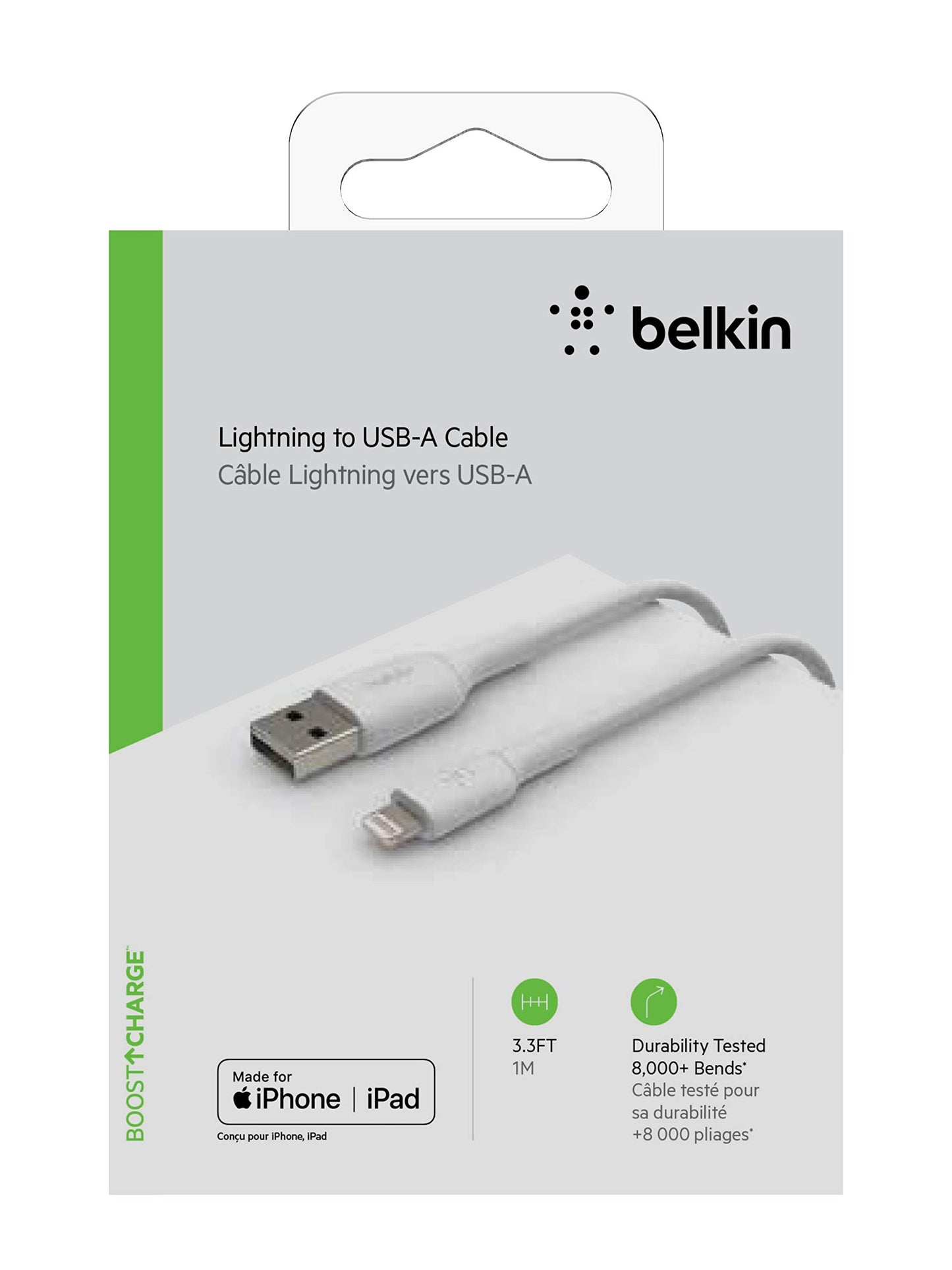 Belkin Apple Certified PVC Lightning to USB-A Charge and Sync Cable, 3.3 Feet / 1 Meters, White