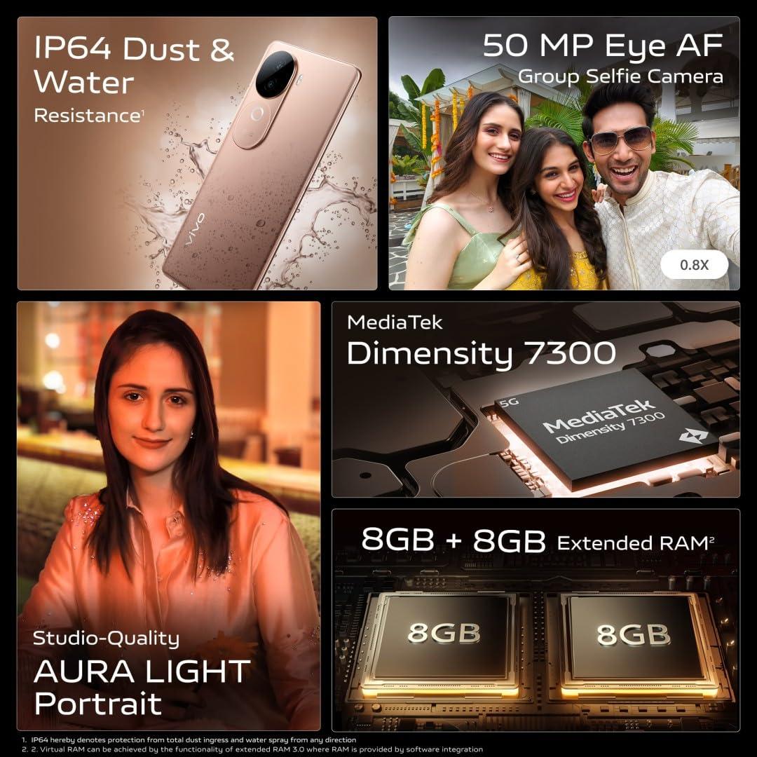 Vivo V40e 5G AI Smartphone (Royal Bronze, 8GB RAM + 256GB Storage) Refurbished