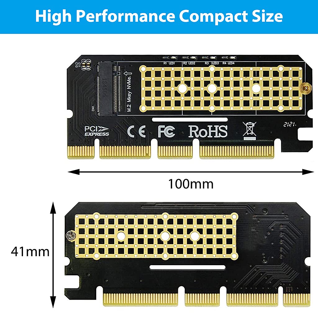Verilux® NVME Adapter PCIe x16 with Gel Pad, M.2 NVME or AHCI SSD to PCIE 3.0 Adapter Card for Key M 2230, 2242, 2260, 2280 Size M.2 SSD, Support PCIe x4 x8 x16 Slot Use