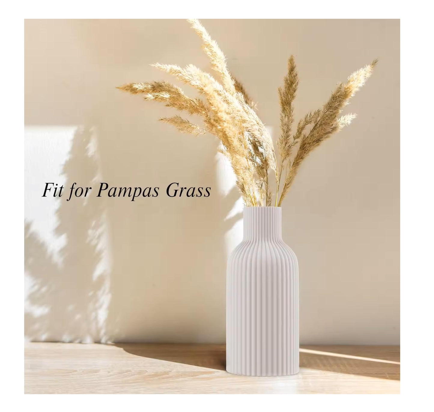 Ribbed Pipe Ceramic Vase for Flowers, Pampas Grass, or Live Plants | Decorative Home & Office Centerpiece Gift – No Flowers- (White, 6 Inch)