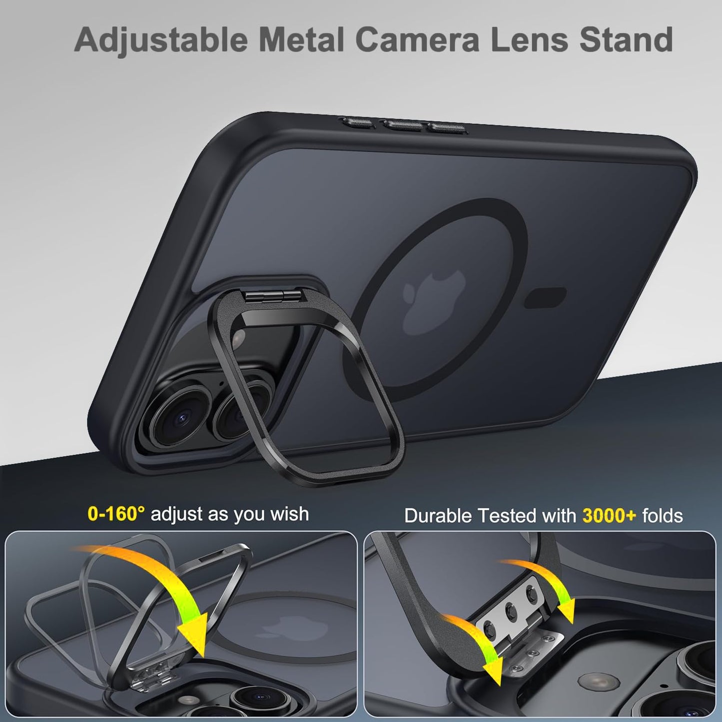 EGOTUDE Stand Case for iPhone 16 | Translucent Frosted Matte Hard Back Cover Compatible with Mag-Safe (Black)