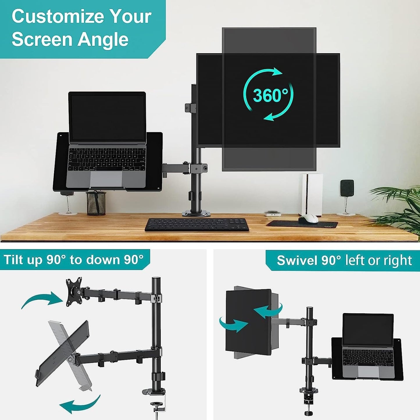 LIONS HEAD Monitor Stand with Laptop Tray Basic Pole Stand, Mount 22 in to 32inch Monitor Stand with Tilt Adjustable Laptop Tray - Ergonomic Design Weight Support 8 kg Stand weigt 3.6 kg