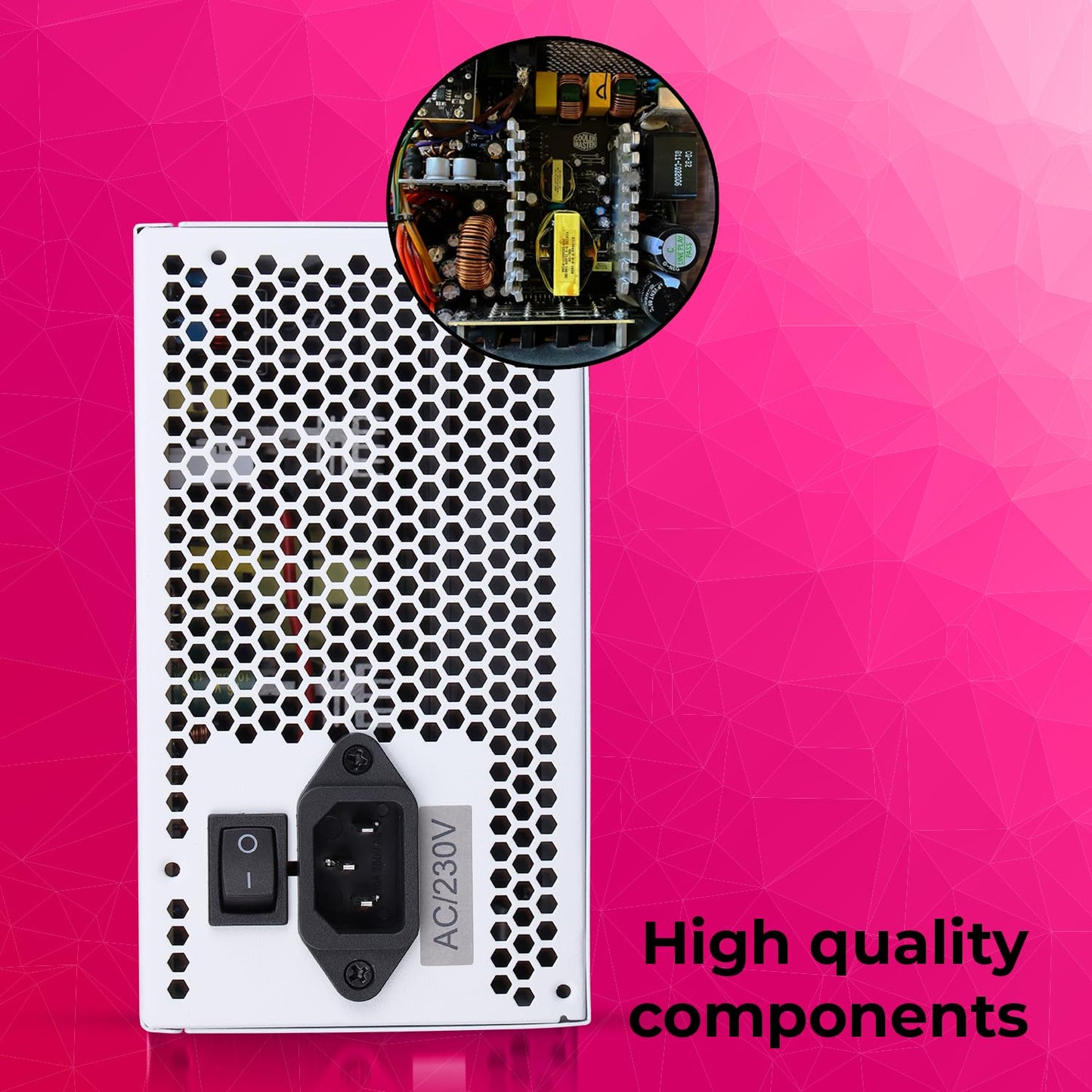 ZEBRONICS VS500Z 500W Premium Power Supply with Silent 120mm RGB Fan, Long Flat Cables, PCIe x 1, SATA x 4, 12V 32A (Max.), Over Voltage/Over Current/Short Circuit Protection (White)