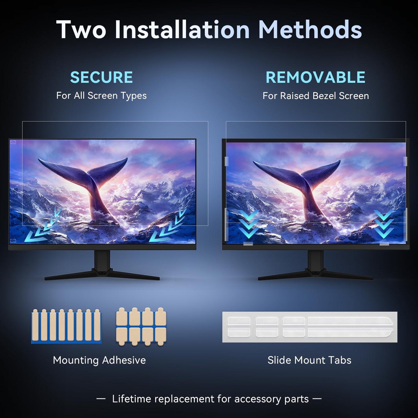 20 Inch 16:9 Computer Privacy Screen for Widescreen Monitor, 20in Removable Anti Blue Light Glare Eye Protection Shield Film Screen Protector, Black Blackout Anti Spy Desktop Security Private Filter