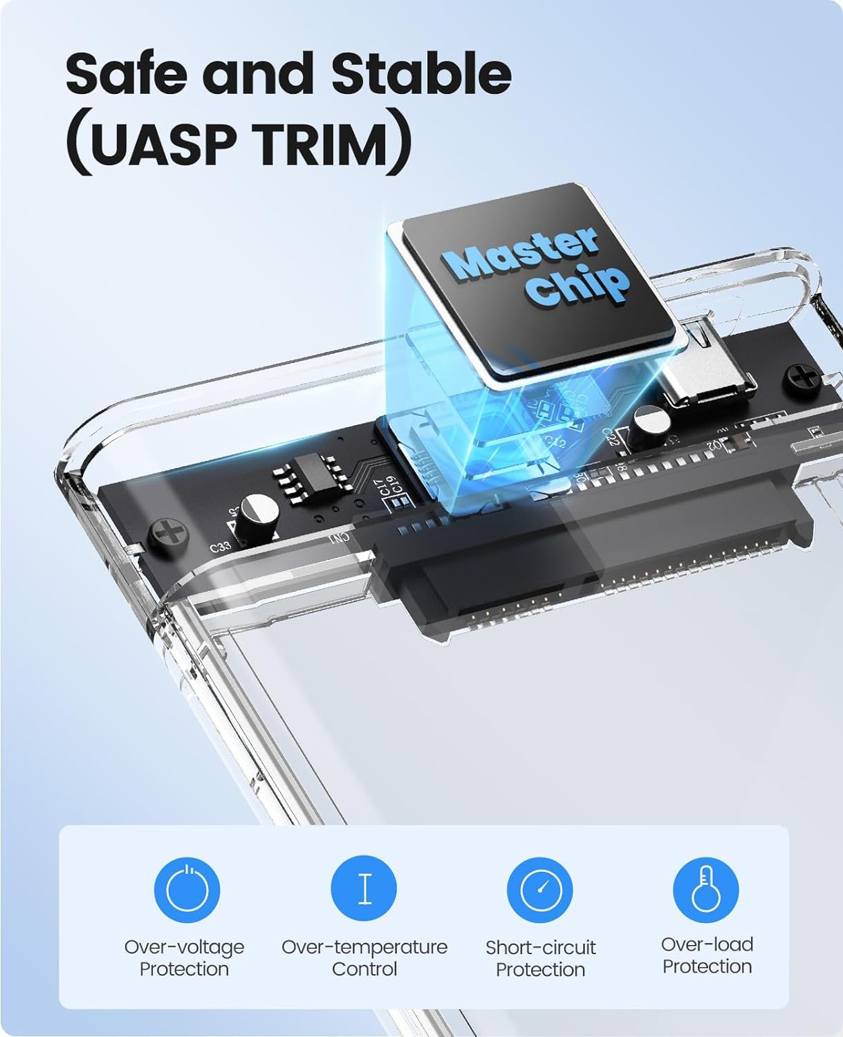 Sounce 2.5" SATA SSD Enclosure Transparent Case, SATA to USB C 3.1 Tool-Free External Hard Disk Case with Fast Transfer Speed Up to 6 Gbps & Up to 6TB Storage Capacity Compatible for 2.5 SATA SSD/HDD