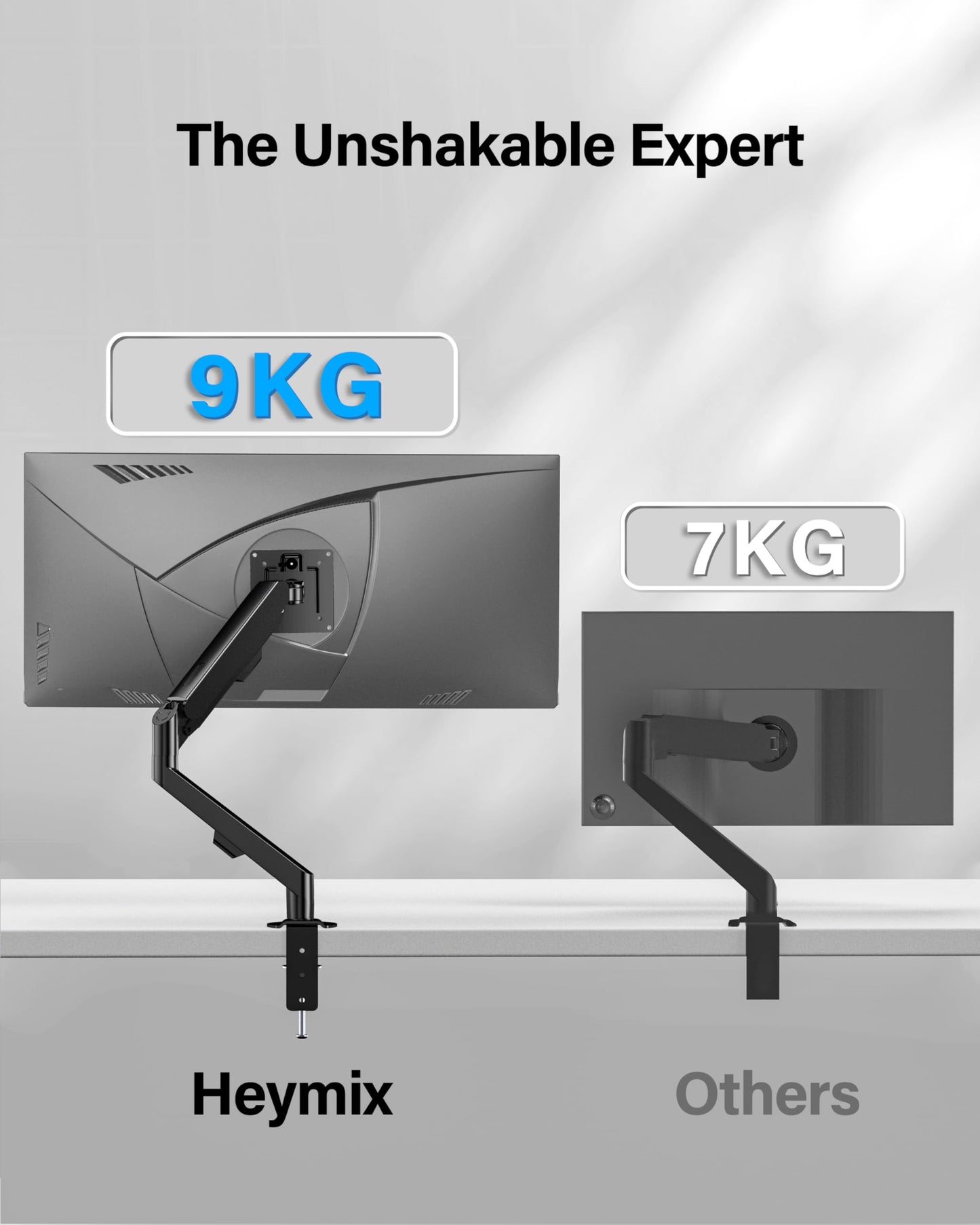 HEYMIX Single Monitor Arm, Ergonomic Monitor Stand VESA Mount, Computer Monitor Arm Gas Spring, Vesa Arm Adjustable Monitor arm, Monitor Mount & 2 Grommet Mounting Base for 13-32'' 2-9 kgs Sceens