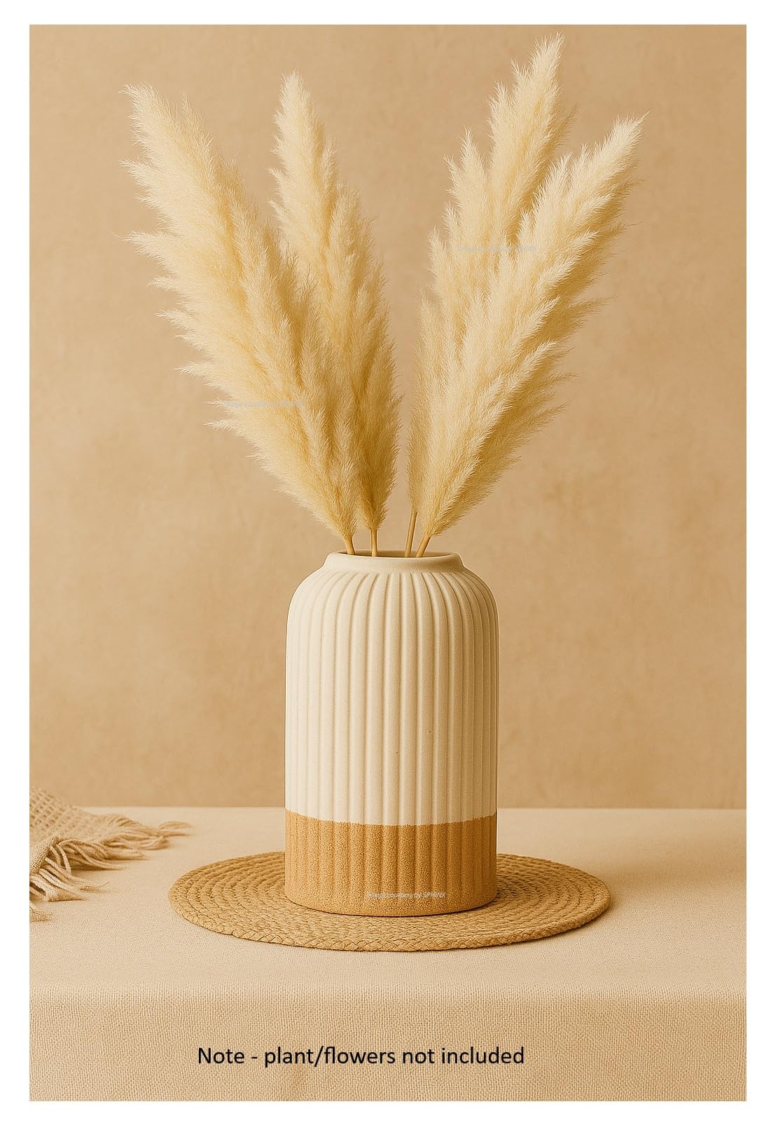 Ribbed Pipe Ceramic Vase for Flowers, Pampas Grass, or Live Plants | Decorative Home & Office Centerpiece Gift – No Flowers- (White, 6 Inch)