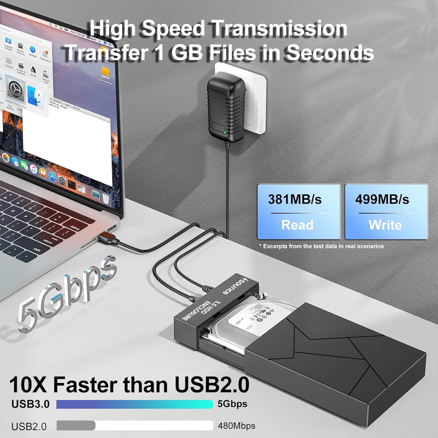Sounce Type C Hard Drive Enclosure, External Hard Drive Docking Station for 3.5/2.5 Inch SATA Hard Drives/SSD with 16 TB+, Tool-Free HDD Enclosure 12V/2A Power Supply UASP (Black)