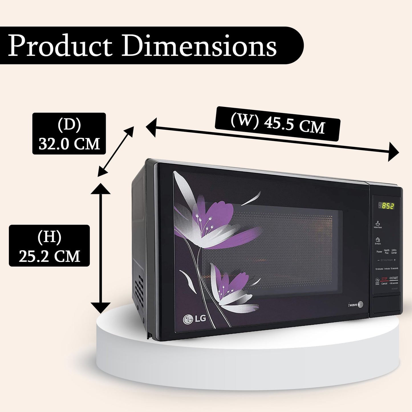 LG 20 L Solo Microwave Oven (MS2043BP, Black, Health plus Menu, I-Wave Technology, Indian Cuisine, Even Reheat & Defrost, Auto Cook Menu, Anti-Bacterial Cavity & Steam Clean)