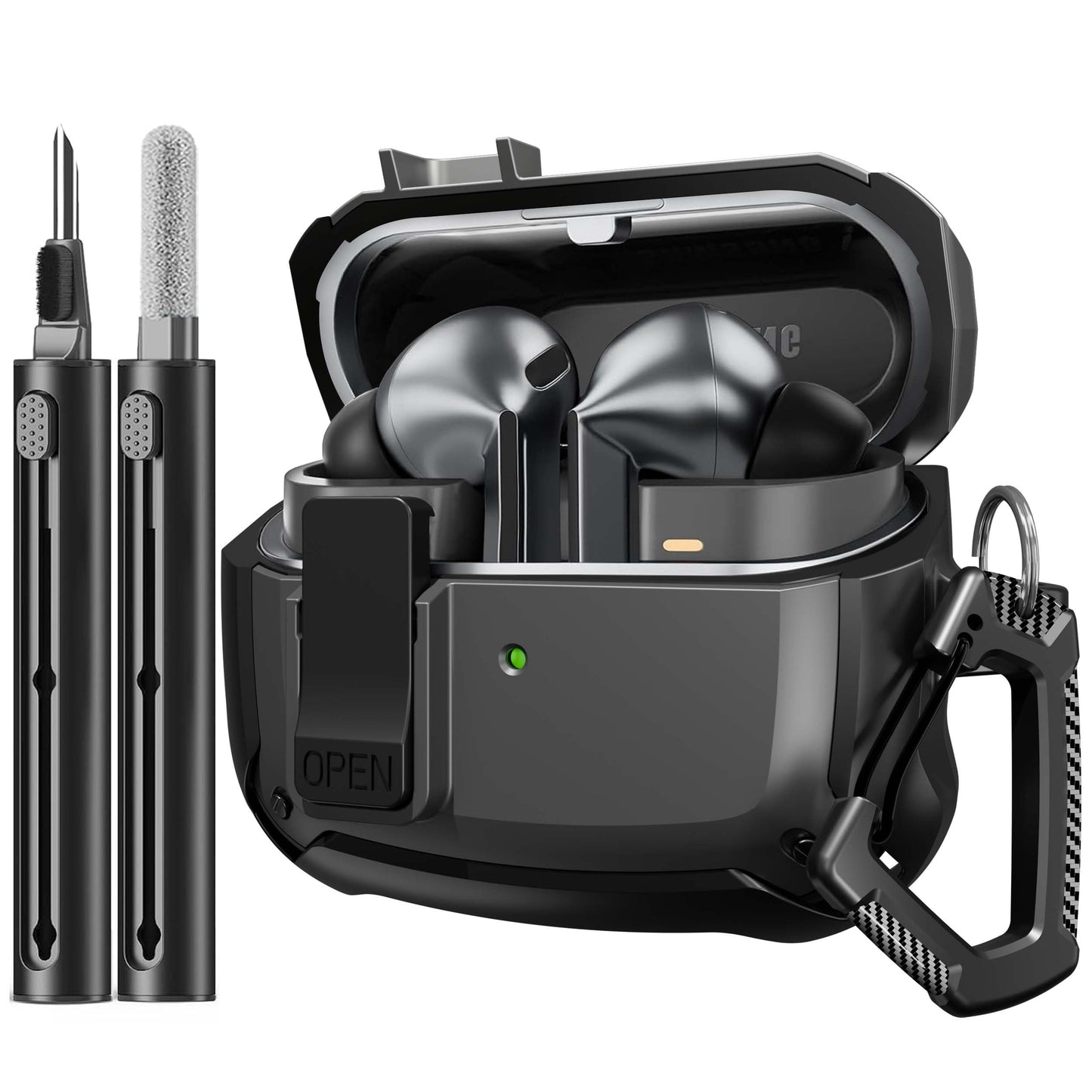 Sounce Tough Case Compatible with Samsung Galaxy Buds 3 Pro/Buds Live/Buds Pro Case with Carabiner, Rugged Protective Cover, Scratch Resistant, Drop Protection, Shock Armor Series (Buds 3 Pro)