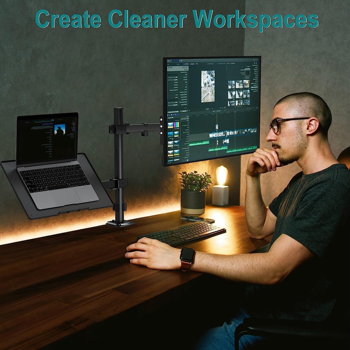 LIONS HEAD Monitor Stand with Laptop Tray Basic Pole Stand, Mount 22 in to 32inch Monitor Stand with Tilt Adjustable Laptop Tray - Ergonomic Design Weight Support 8 kg Stand weigt 3.6 kg