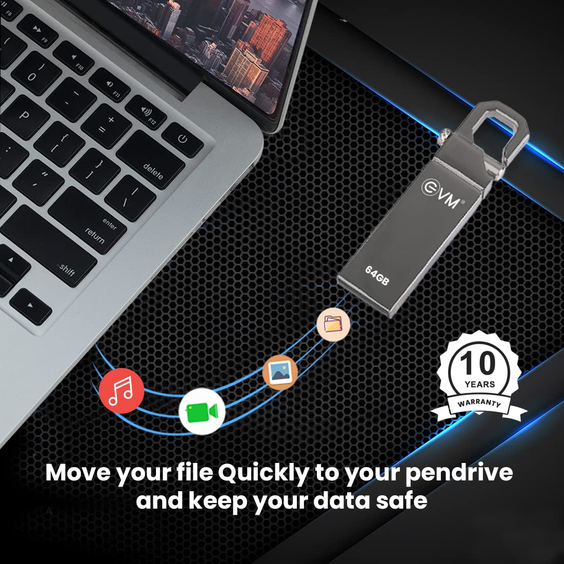 EVM EnStore 64GB Metal USB 2.0 Flash Drive - High Read Speeds up to 15MB/s & Write Speeds up to 8MB/s - Durable Metal Casing - Ideal for Data Transfer & Storage - (EVMPD/64GB)