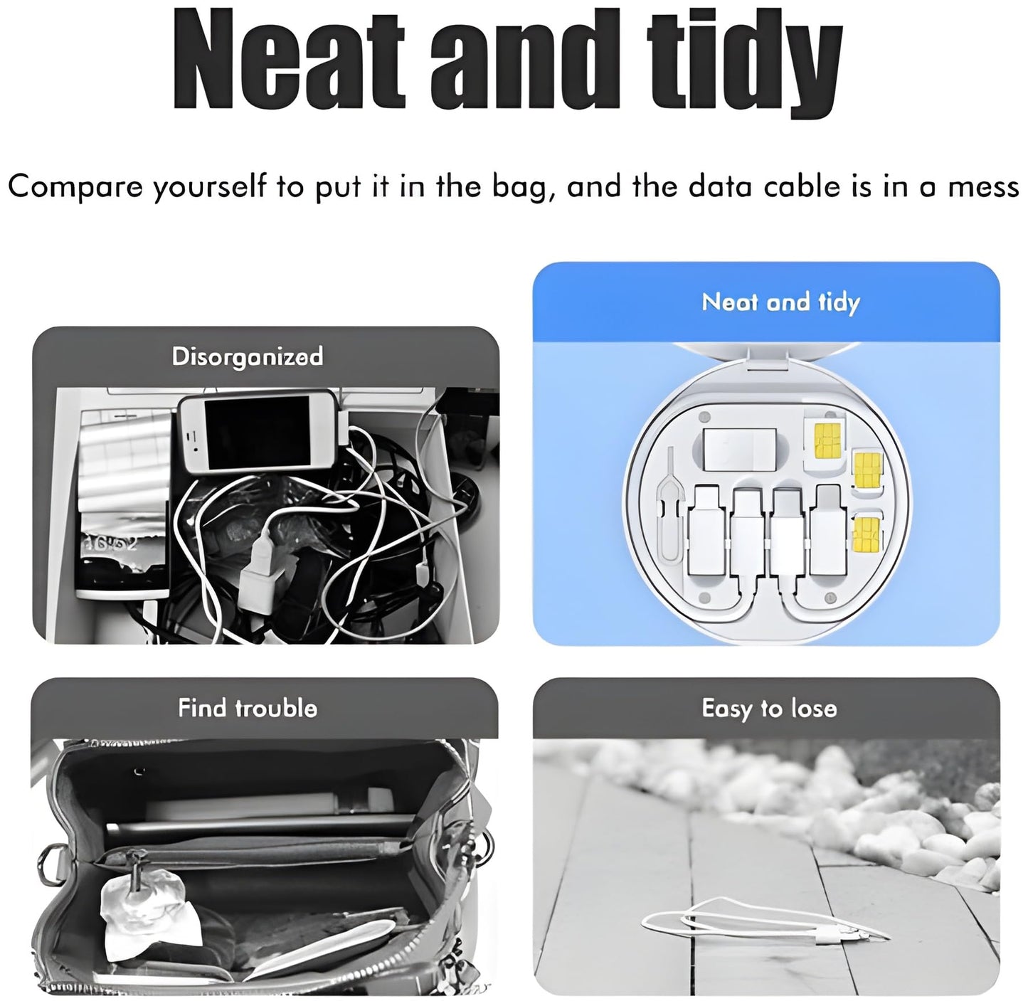 VEROX All in One Mobile Stand Compatible with 60W Travel Accessories Cable Set Type C to Type C Cable | Type C to OTG | Type-C to Micro USB OTG | Type C to USB | Sim Ejector Pin-Black