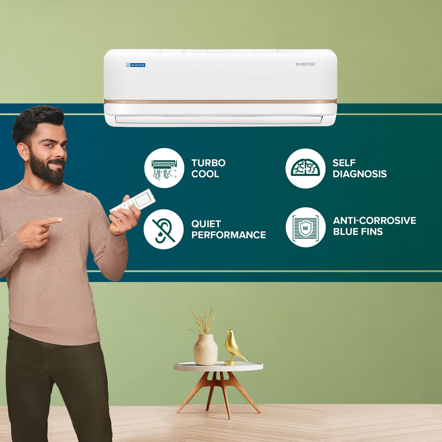 Blue Star 0.8 Ton 3 Star, 60 Months Warranty, Inverter Split AC (Copper,Convertible 5 in 1 Cooling, Multi Sensors, Dust Filter Blue Fins, Self Diagnosis, IA309TNU, White)
