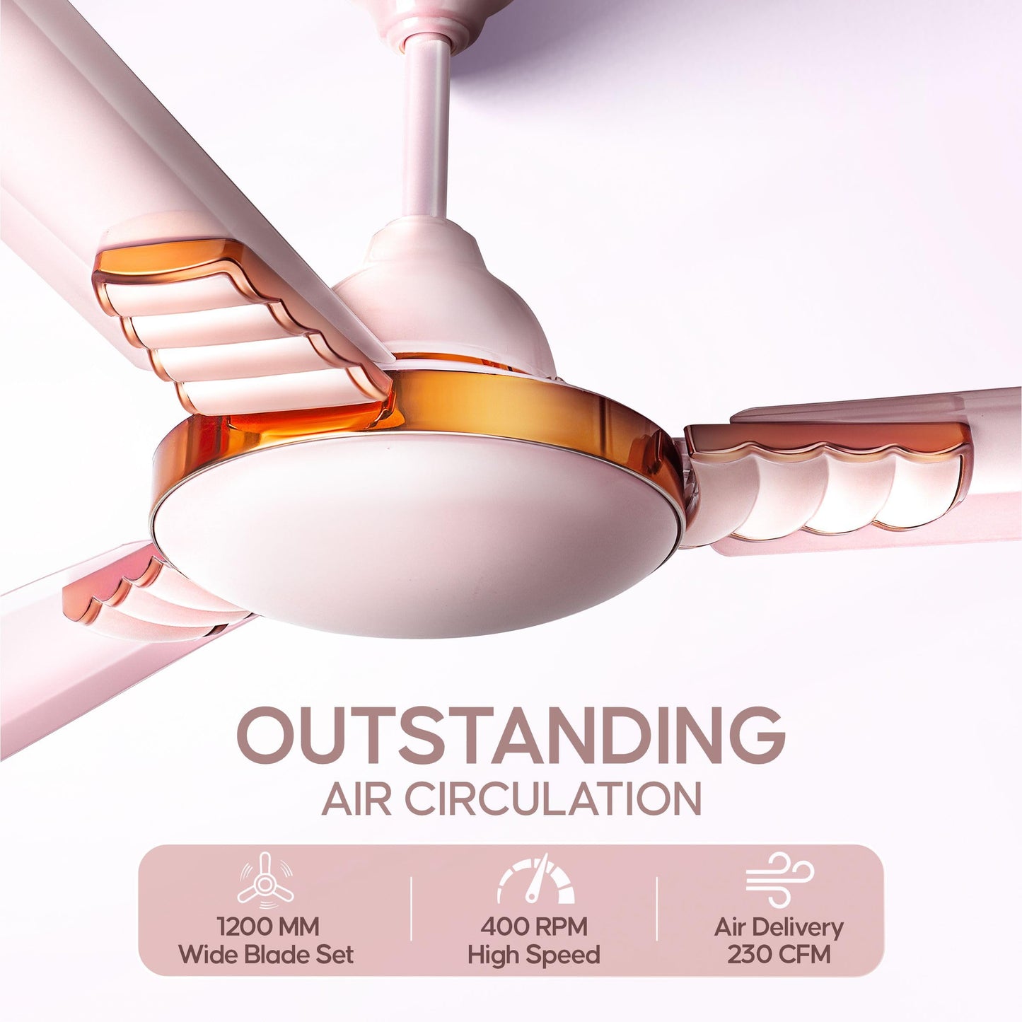 LONGWAY Wave P1 1200 mm/48 inch Ultra High Speed 3 Blade Anti-Dust Decorative Ceiling Fan (Rusty Pink, Pack of 1)
