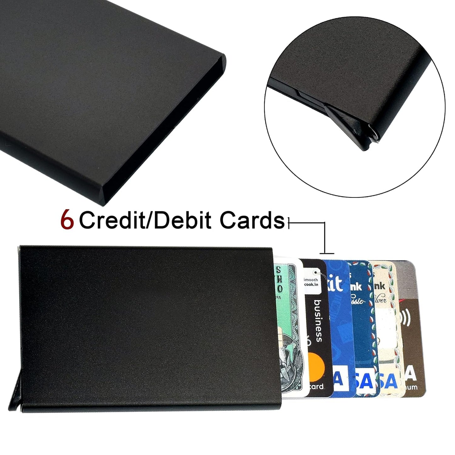 Storite 2 Pack Black Metal RFID Blocking Aluminium Pop Up Slim Credit Or Debit/ATM Card Holder Case Holds 6 Bank Cards Case for Men & Women - (9.5 x 0.9 x 6 Cm)