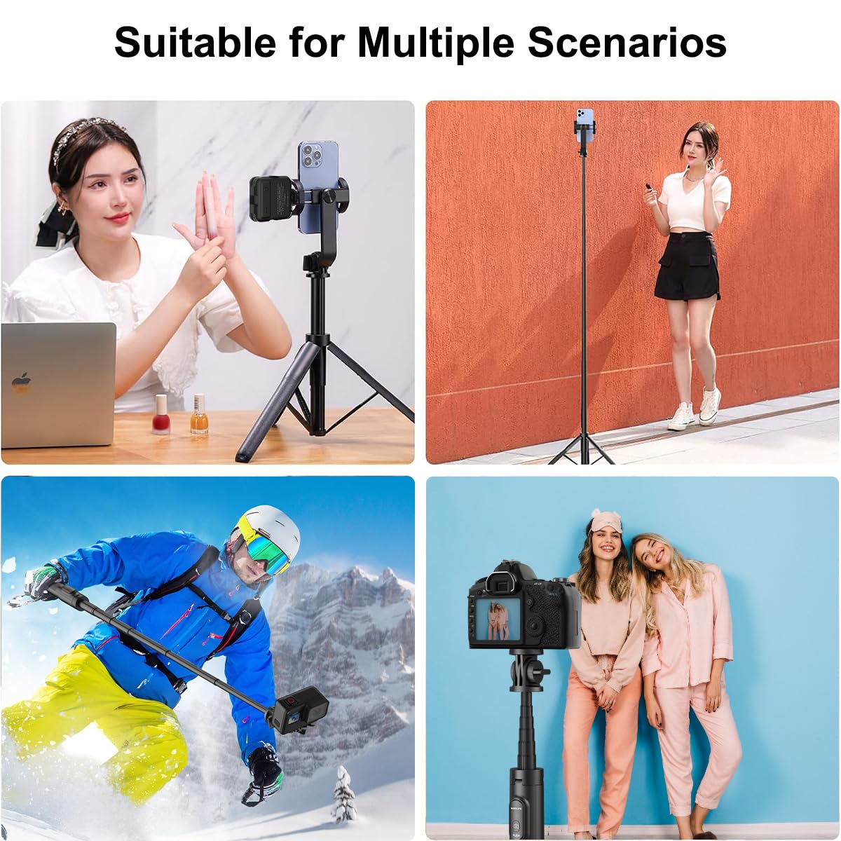 Mobilife 64" Multi-Function Selfie Stick Tripod Long Selfie Stick for iPhone&Android Multiple Mount for Camera Gopro Fill Light Aluminum Portable Mobile Tripod with Bluetooth Remote,Black