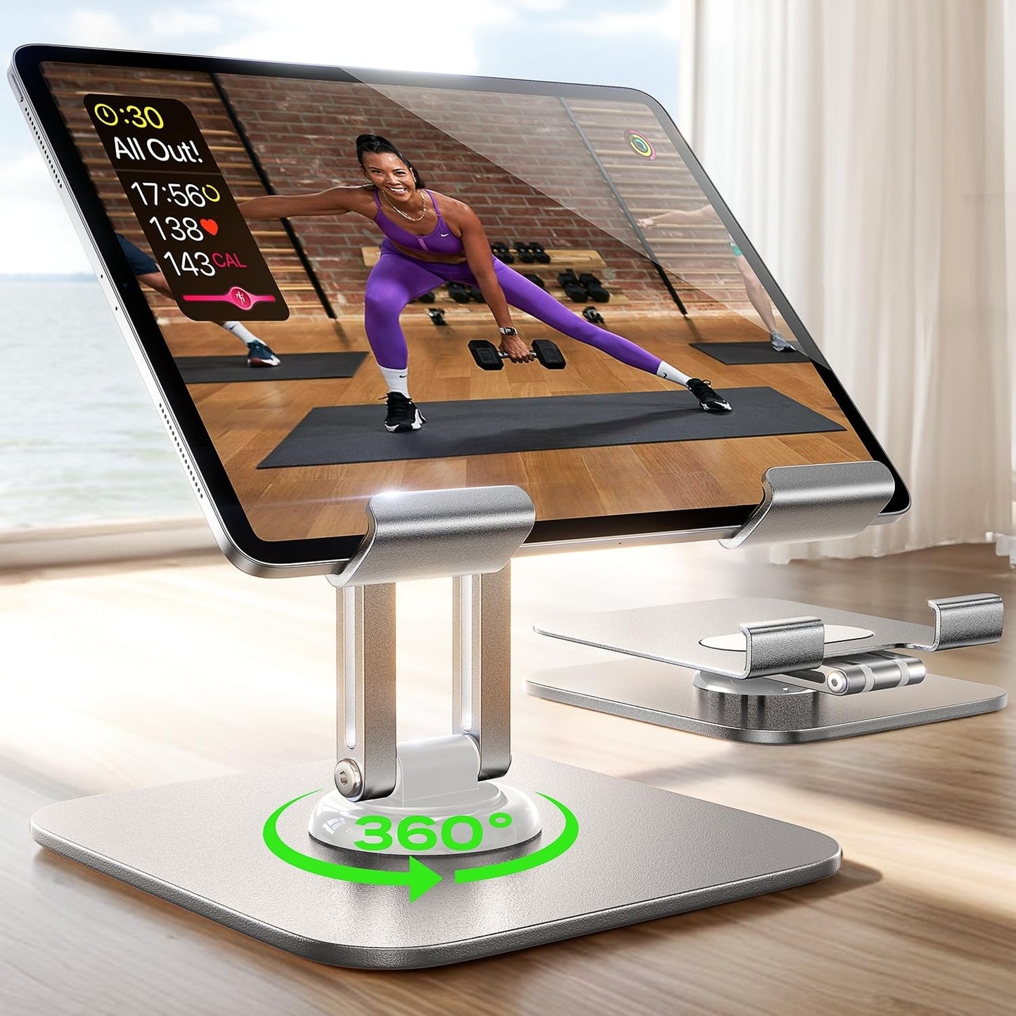 LISEN Fits iPad Stand Tablet Stand, Silver 360° Adjustable iPad Stand for Desk Aluminum Cell Phone Stand Portable Monitor Stand for 2024 iPad PS Switch 4.7"-12.9" Device Tablets & Cell Phones Stand