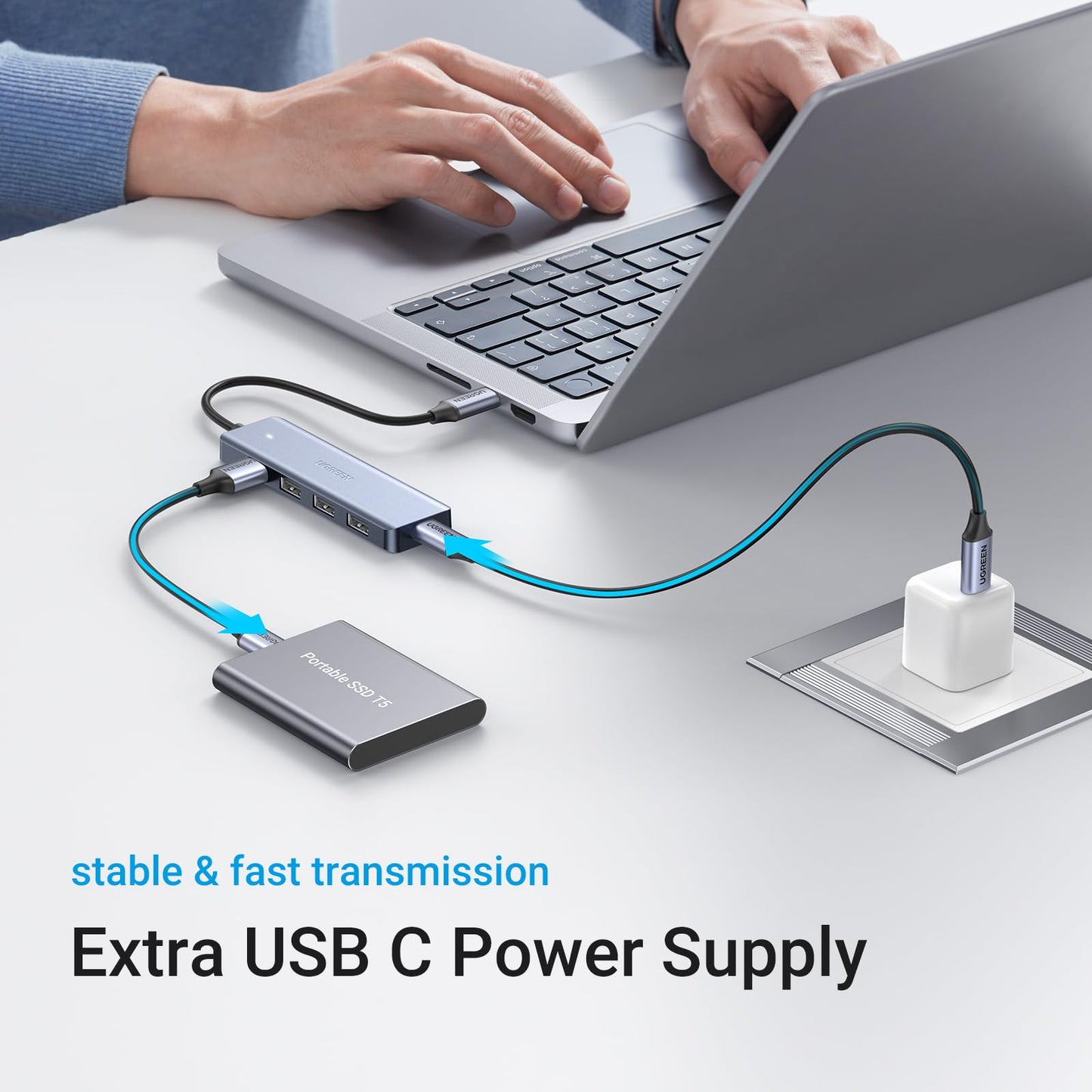 UGREEN USB C Hub 4 Ports with 5V/2.4A Power Supply, Type C Splitter Powered with 4 USB 3.0 for PC Laptop Tablet Phone Compatible with MacBook iMac iPad iPhone 16/15 Pro Max Galaxy S24 (0.15M)
