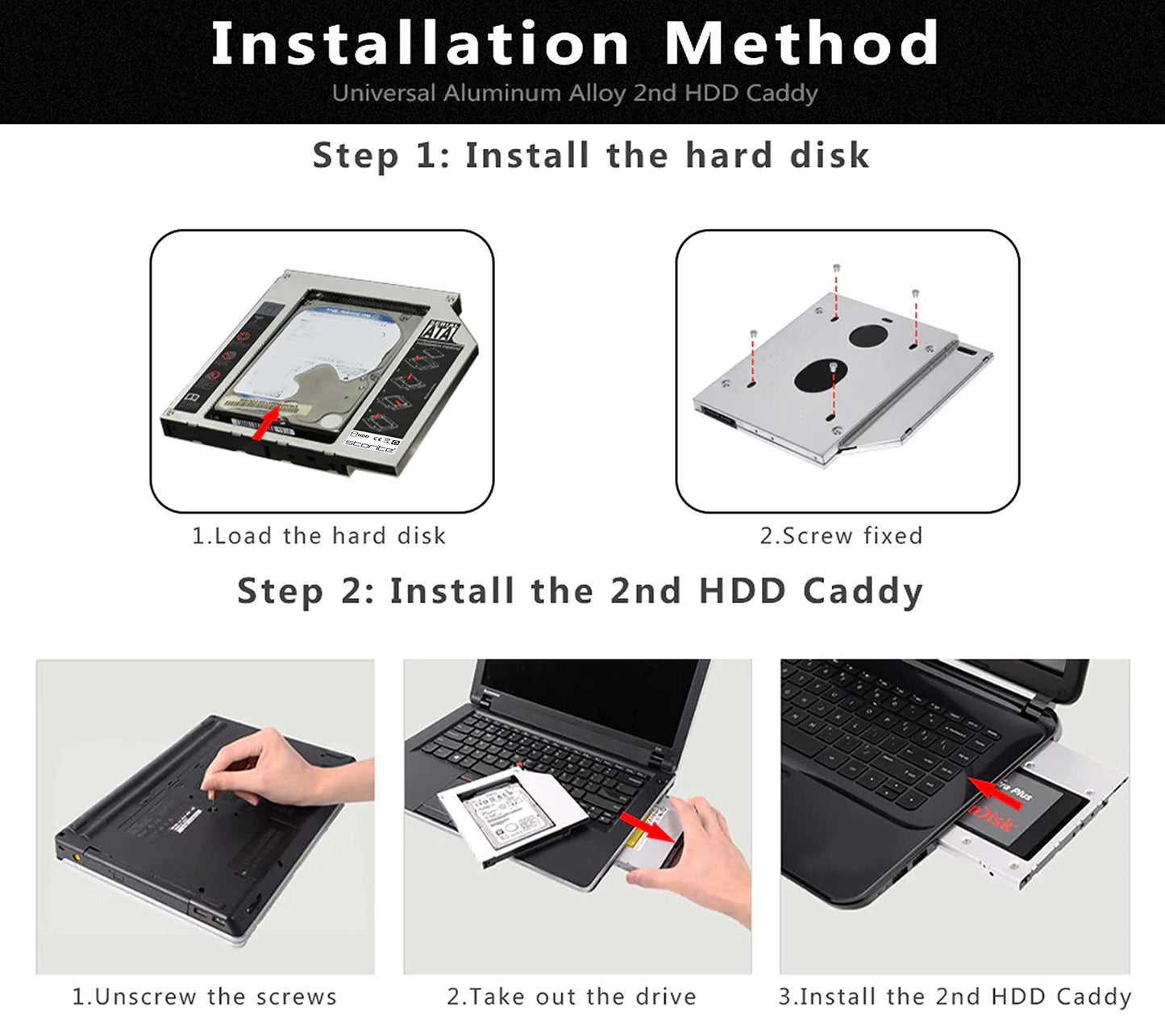 Storite SATA 2nd 2.5'' Hard Drive Caddy for 12.7mm Universal CD/DVD-ROM (for SSD and HDD)