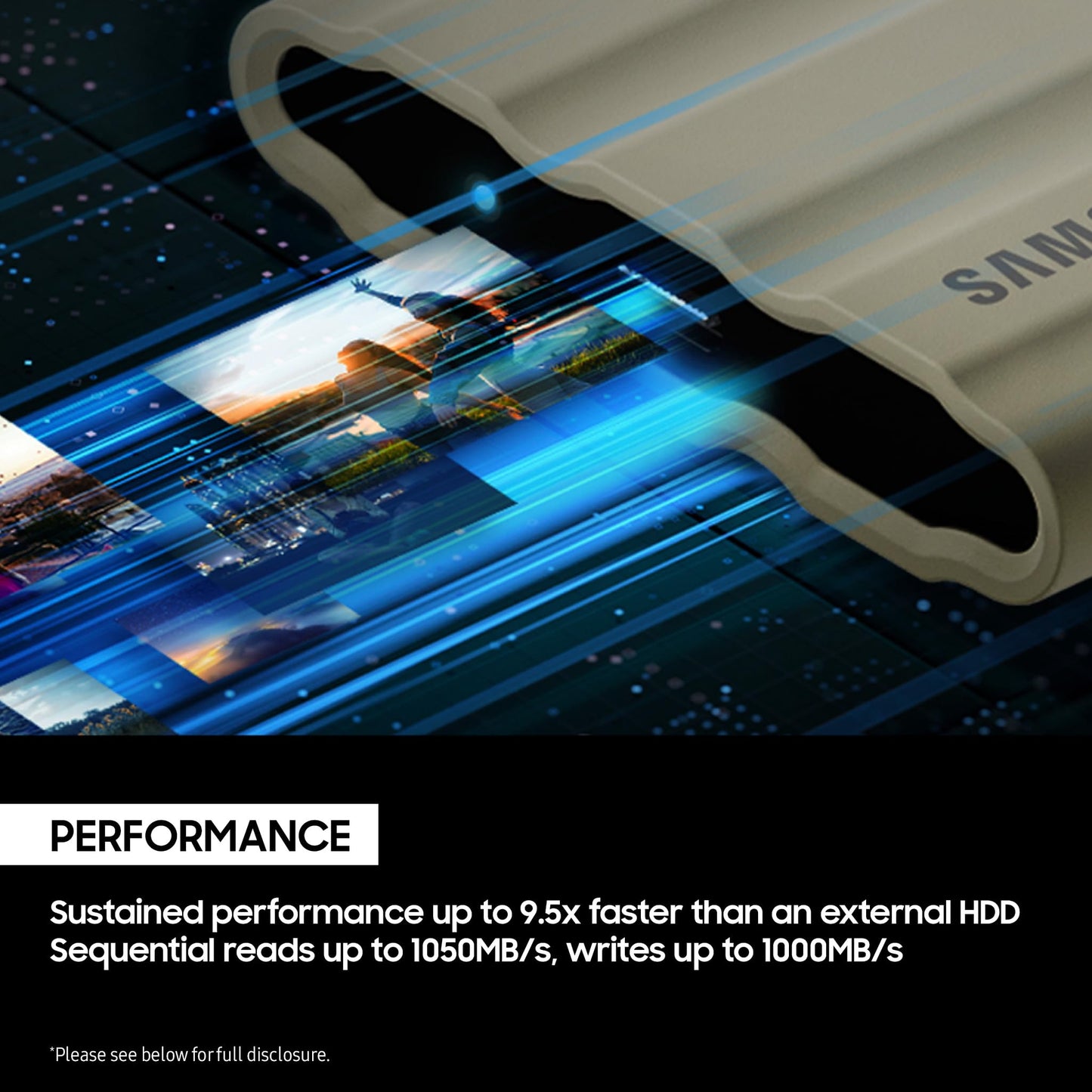 Samsung T7 Shield Portable SSD 1TB USB 3.2 Gen2 External SSD, Up to 1,050MB/s, Rugged, IP65 Water & Dust Resistant, for Photographers, Content Creators and Gaming, Mac Compatible, MU-PE1T0R, Blue