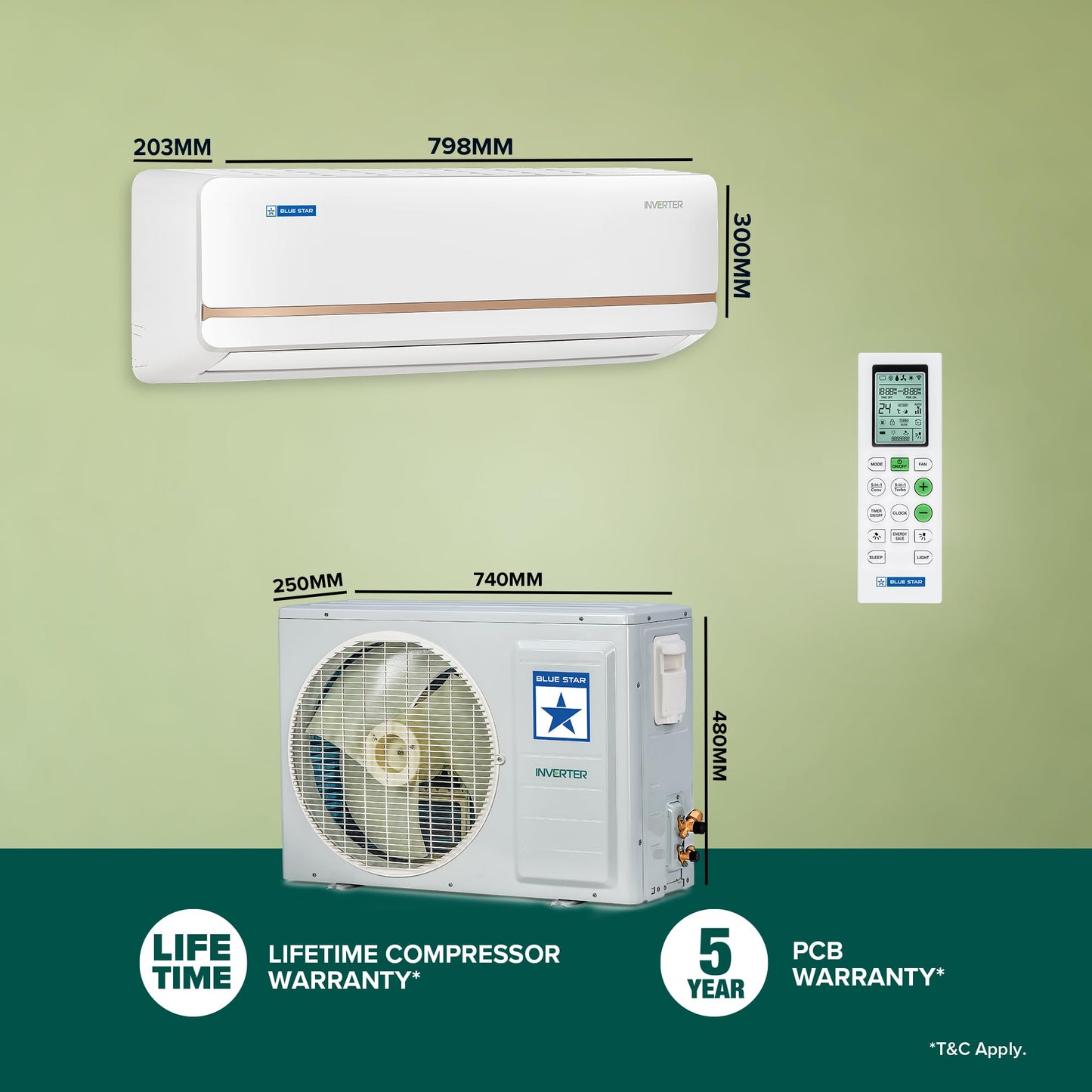 Blue Star 0.8 Ton 3 Star, 60 Months Warranty, Inverter Split AC (Copper,Convertible 5 in 1 Cooling, Multi Sensors, Dust Filter Blue Fins, Self Diagnosis, IA309TNU, White)