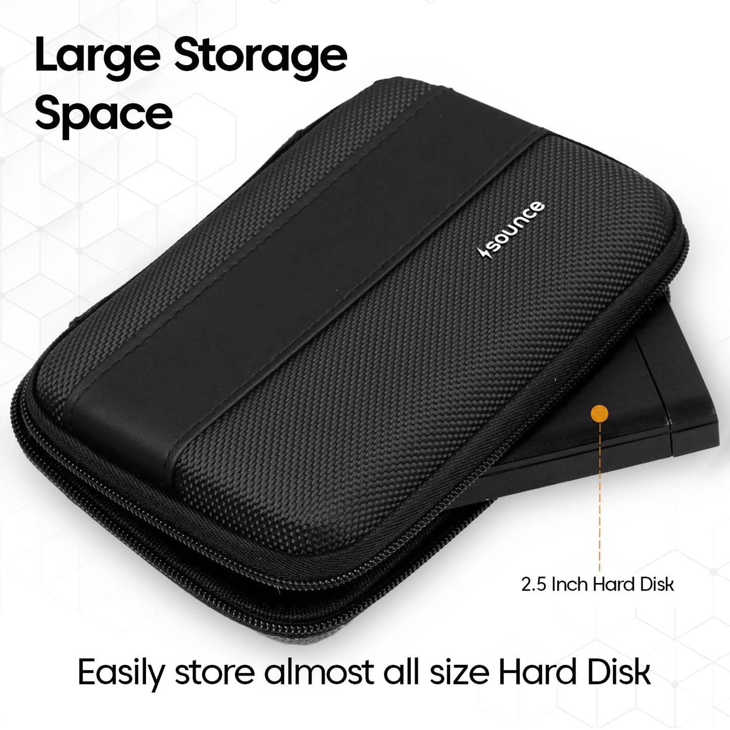 Sounce Rugged Hard Drive Case for 2.5-inch, Hard Disk Case, EVA Disk Pouch, External Hard Disk Cover, Portable Storage Shell for Gadget Hard Disk USB Cable Mobile Charger Earphone, Waterproof (Black)