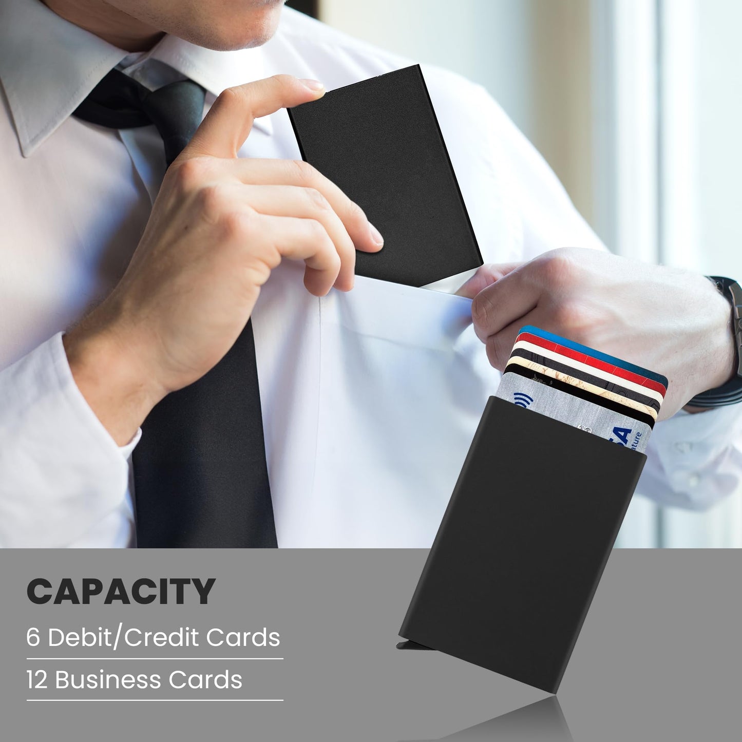 Storite 2 Pack Black Metal RFID Blocking Aluminium Pop Up Slim Credit Or Debit/ATM Card Holder Case Holds 6 Bank Cards Case for Men & Women - (9.5 x 0.9 x 6 Cm)