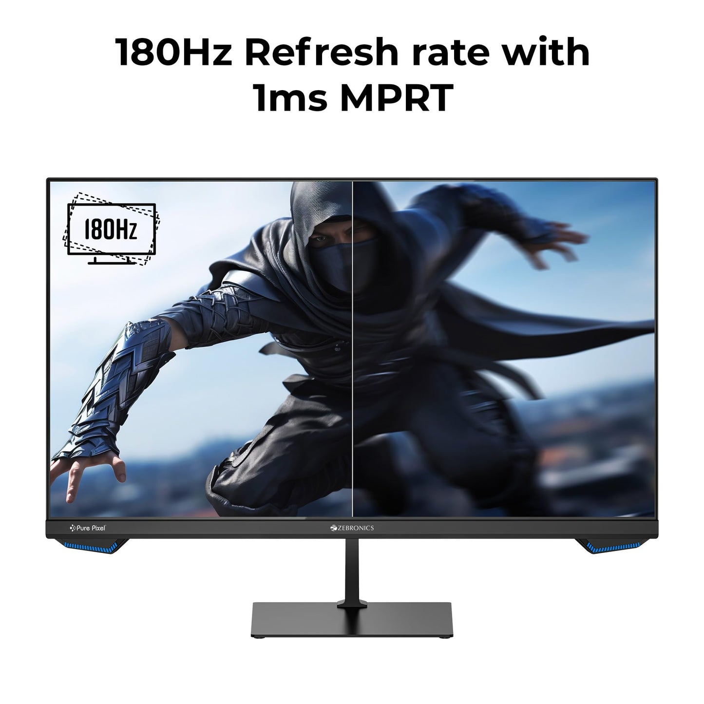 ZEBRONICS New Launch N25A 25"(62.3 cm) Gaming Monitor, FHD 1920x1080, IPS-Antiglare Display, 250Nits, 180Hz, 1ms MPRT, HDR10, 99% sRGB | 95% DCI-P3, Adaptive Sync, 1 x DP | 1 x HDMI | 1 x 3.5mm