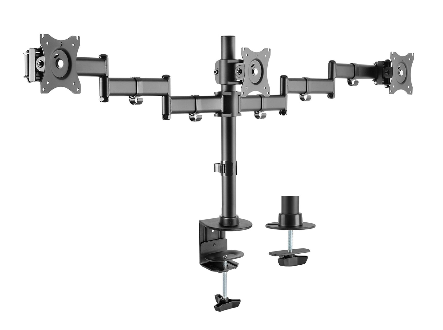 JIN OFFICE Triple Monitor Stand With 13-27 Inch Monitor Support| Height Adjustable Three Monitor Arm| Fully Adjustable 3 Monitor Stand (Clamp And Grommet Installation), LCD