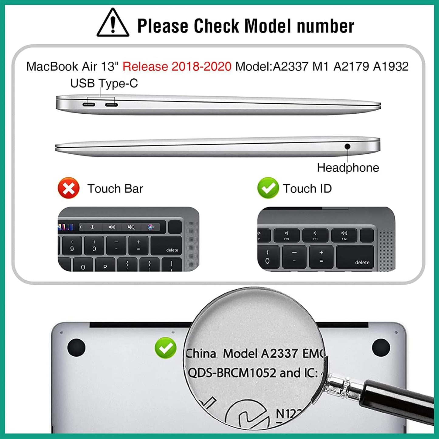 EooCoo Case Compatible for New MacBook Air 13.3 inch M1 2021 2020 2019 2018 Release,A2337 A2179 A1932 with Retina Display Touch ID,M1 Air 13 Laptop Plastic Hard Shell Cover,Matte Surface, Black